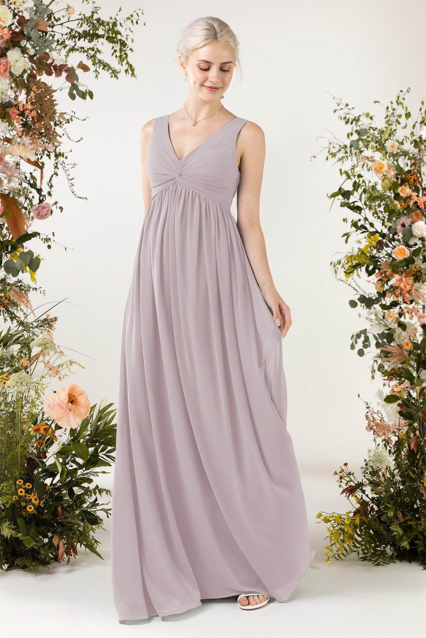 A-Line Sweep-Brush Train Chiffon Bridesmaid Dress CB0452 - COCOMELODY