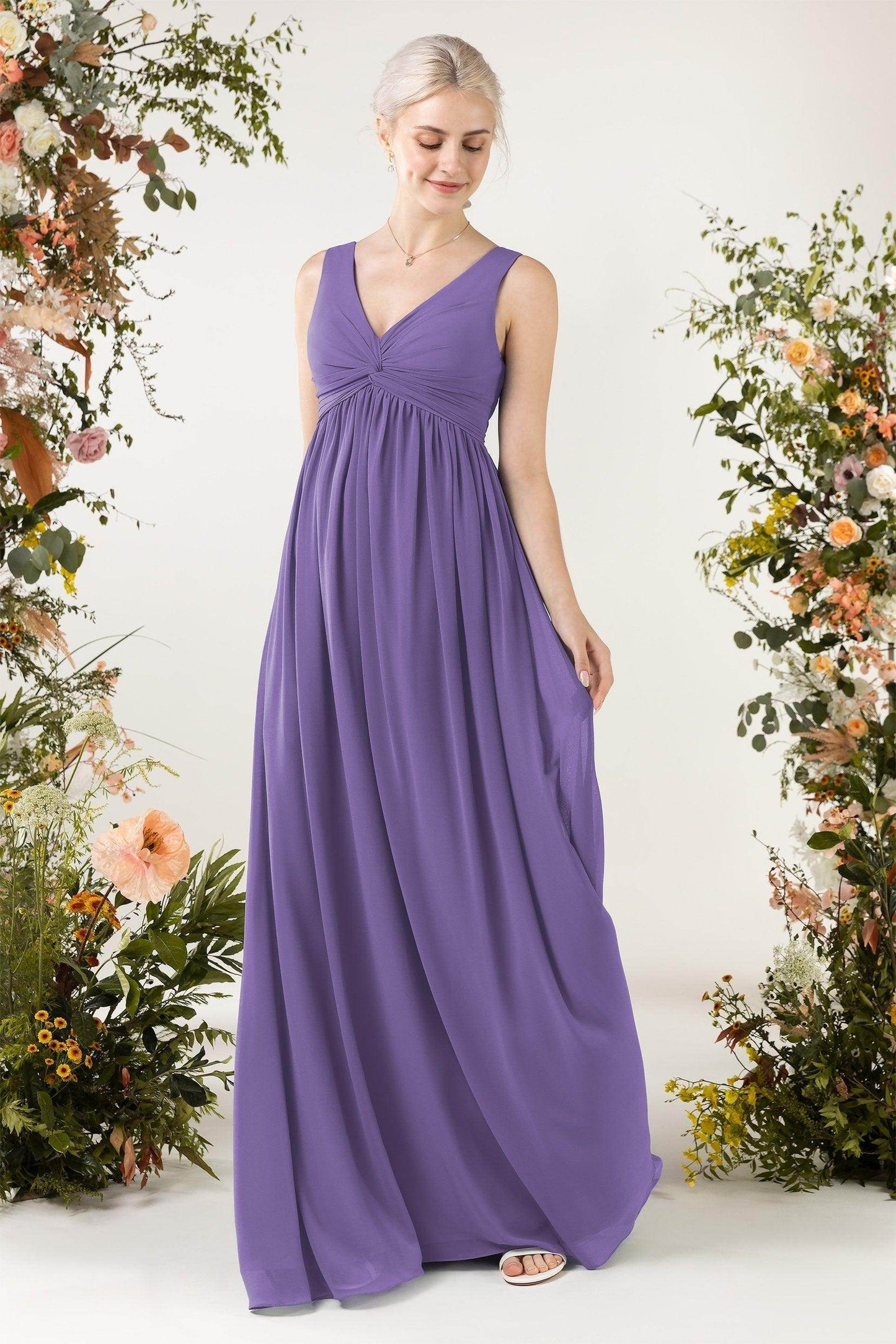 A-Line Sweep-Brush Train Chiffon Bridesmaid Dress CB0452 - COCOMELODY