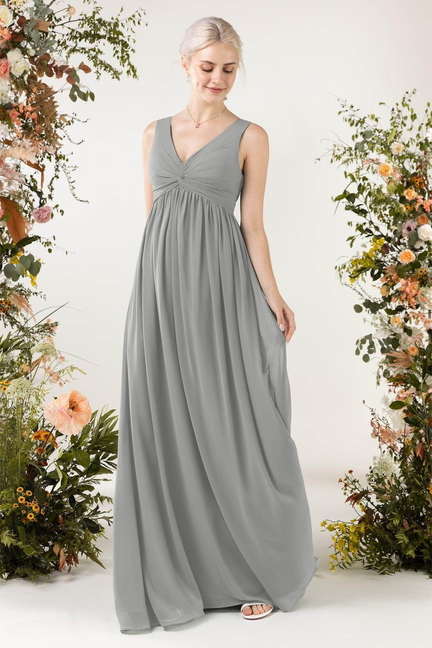 A-Line Sweep-Brush Train Chiffon Bridesmaid Dress CB0452 - COCOMELODY