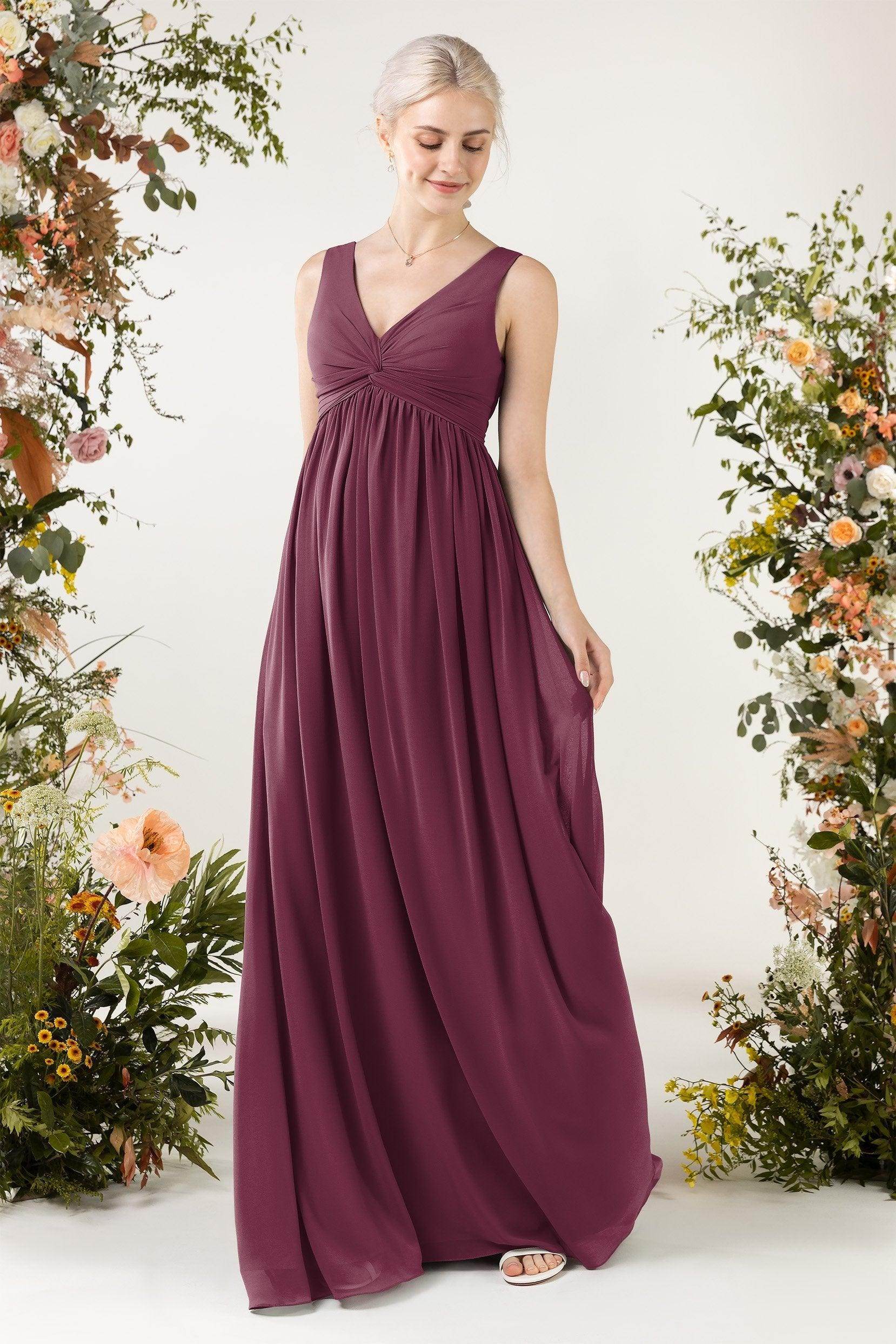 A-Line Sweep-Brush Train Chiffon Bridesmaid Dress CB0452 - COCOMELODY