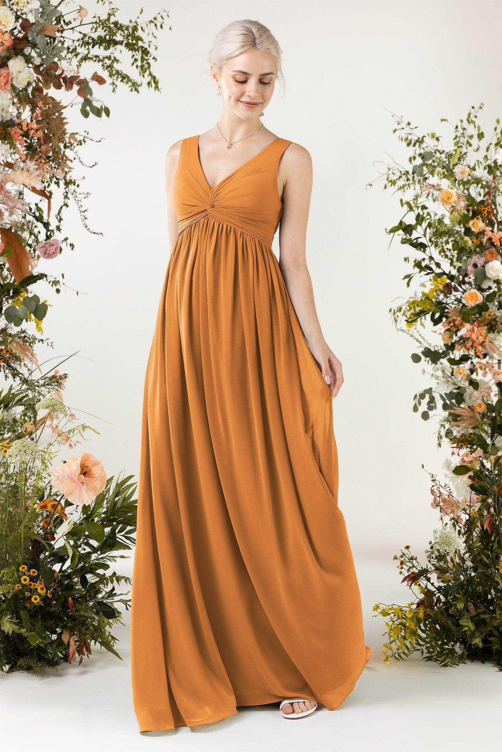 A-Line Sweep-Brush Train Chiffon Bridesmaid Dress CB0452 - COCOMELODY
