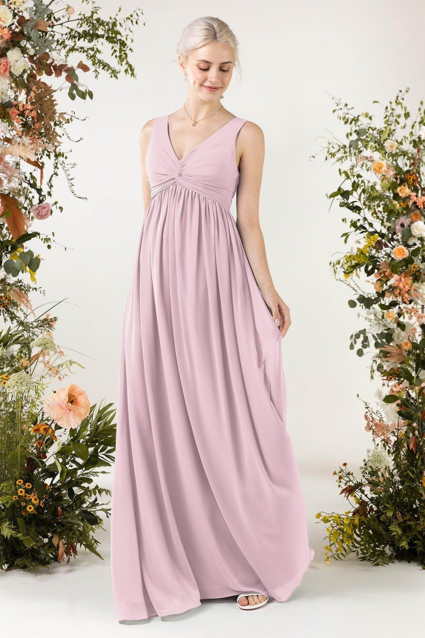A-Line Sweep-Brush Train Chiffon Bridesmaid Dress CB0452 - COCOMELODY