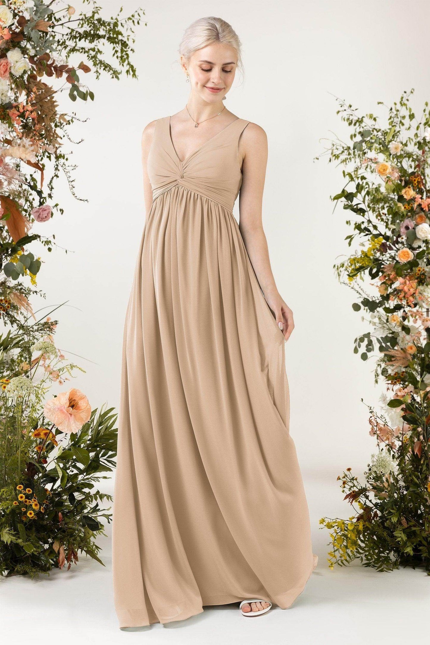 A-Line Sweep-Brush Train Chiffon Bridesmaid Dress CB0452 - COCOMELODY