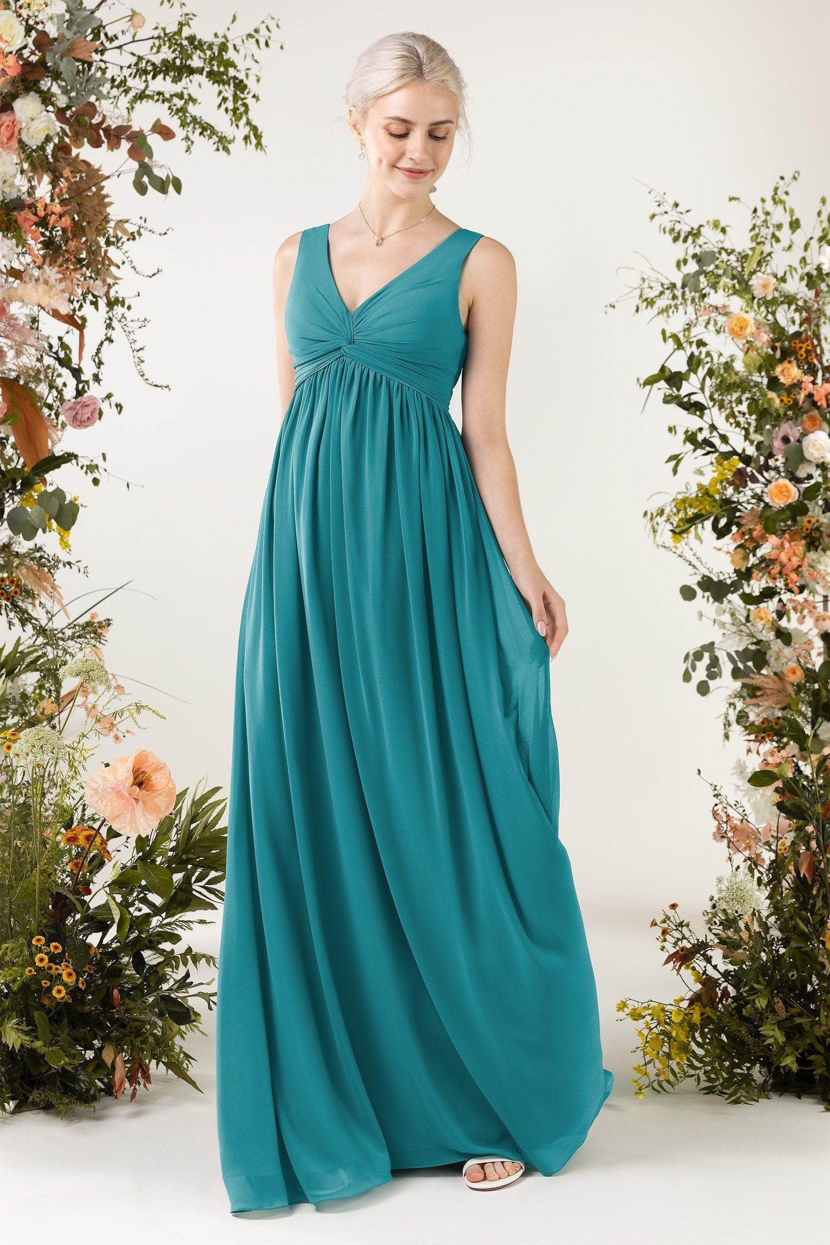 A-Line Sweep-Brush Train Chiffon Bridesmaid Dress CB0452 - COCOMELODY