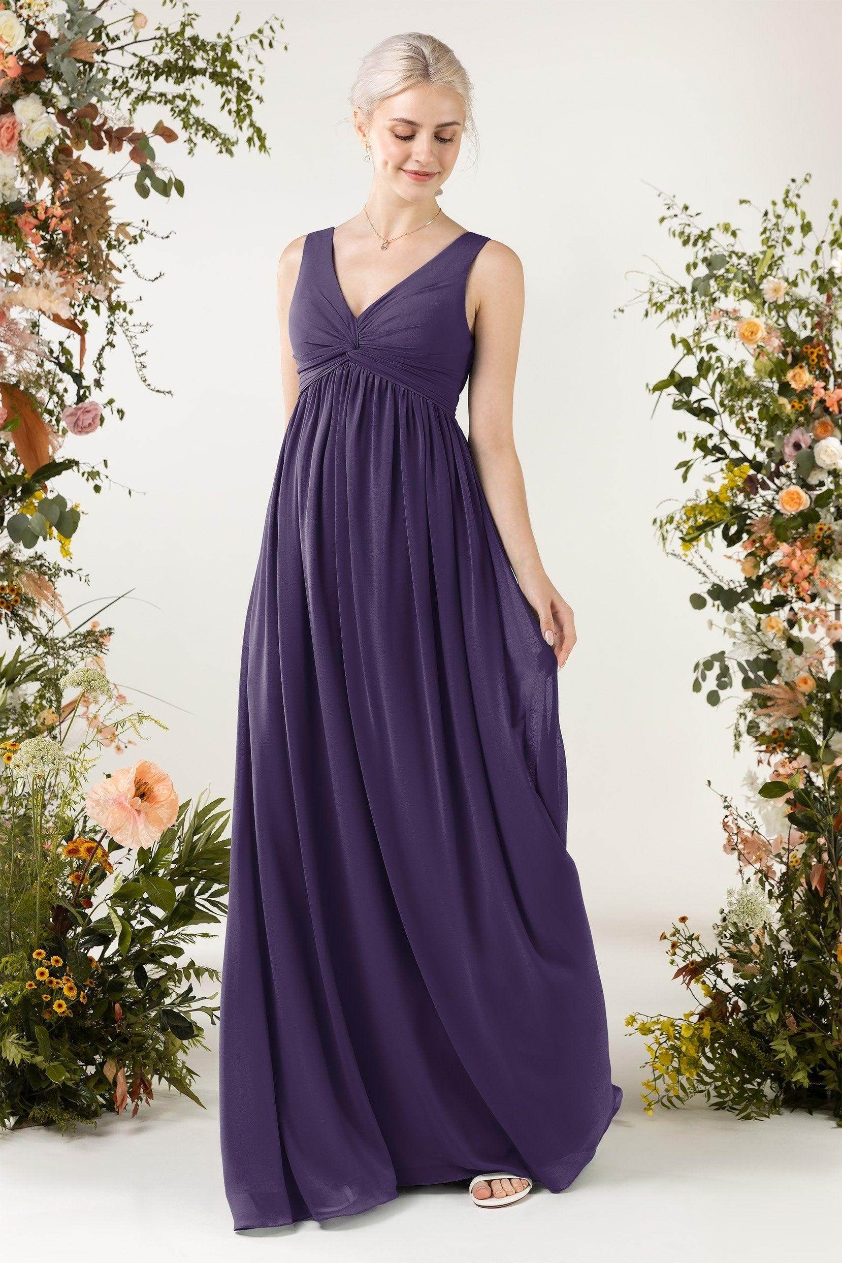 A-Line Sweep-Brush Train Chiffon Bridesmaid Dress CB0452 - COCOMELODY