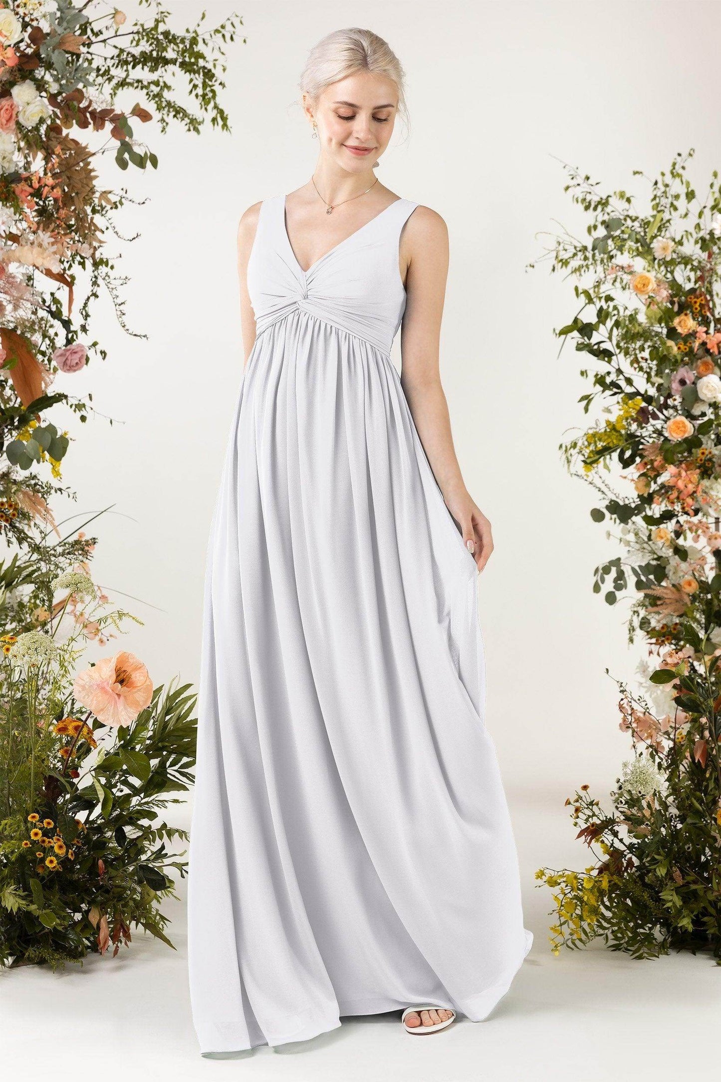 A-Line Sweep-Brush Train Chiffon Bridesmaid Dress CB0452 - COCOMELODY