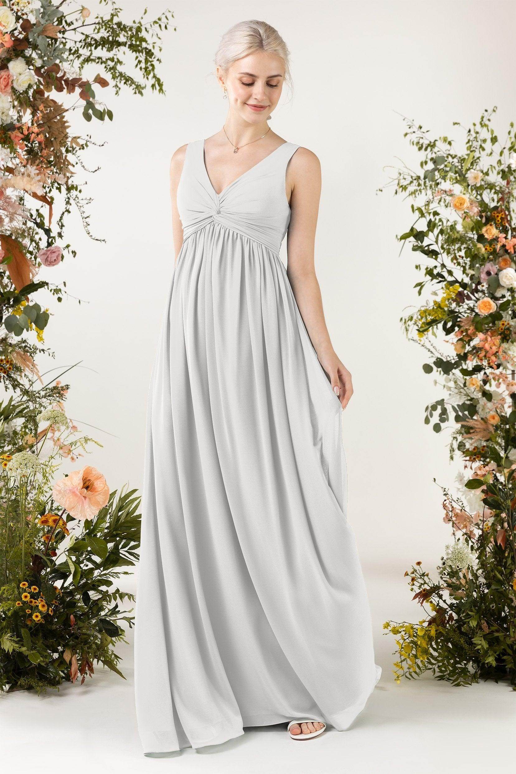 A-Line Sweep-Brush Train Chiffon Bridesmaid Dress CB0452 - COCOMELODY
