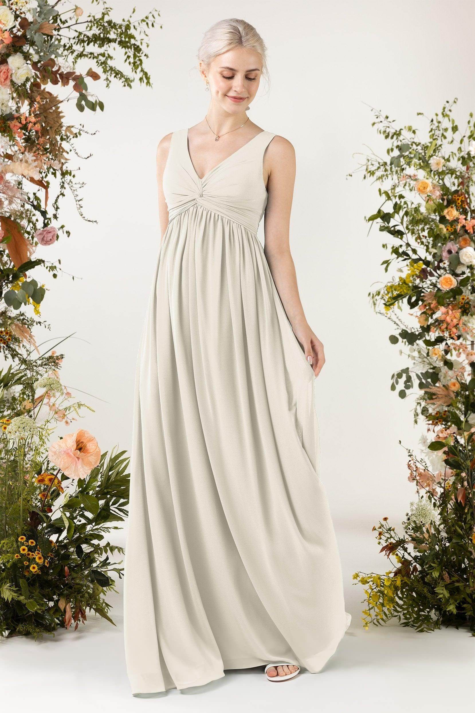 A-Line Sweep-Brush Train Chiffon Bridesmaid Dress CB0452 - COCOMELODY