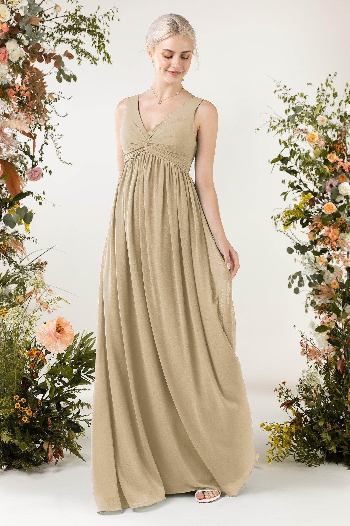 A-Line Sweep-Brush Train Chiffon Bridesmaid Dress CB0452 - COCOMELODY
