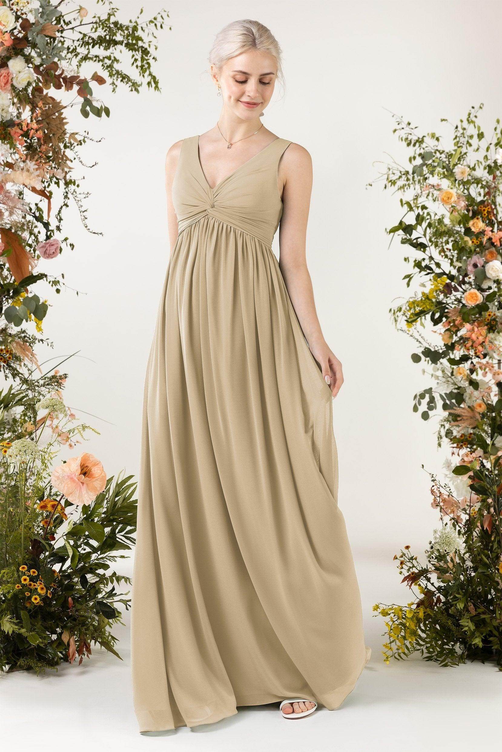 A-Line Sweep-Brush Train Chiffon Bridesmaid Dress CB0452 - COCOMELODY