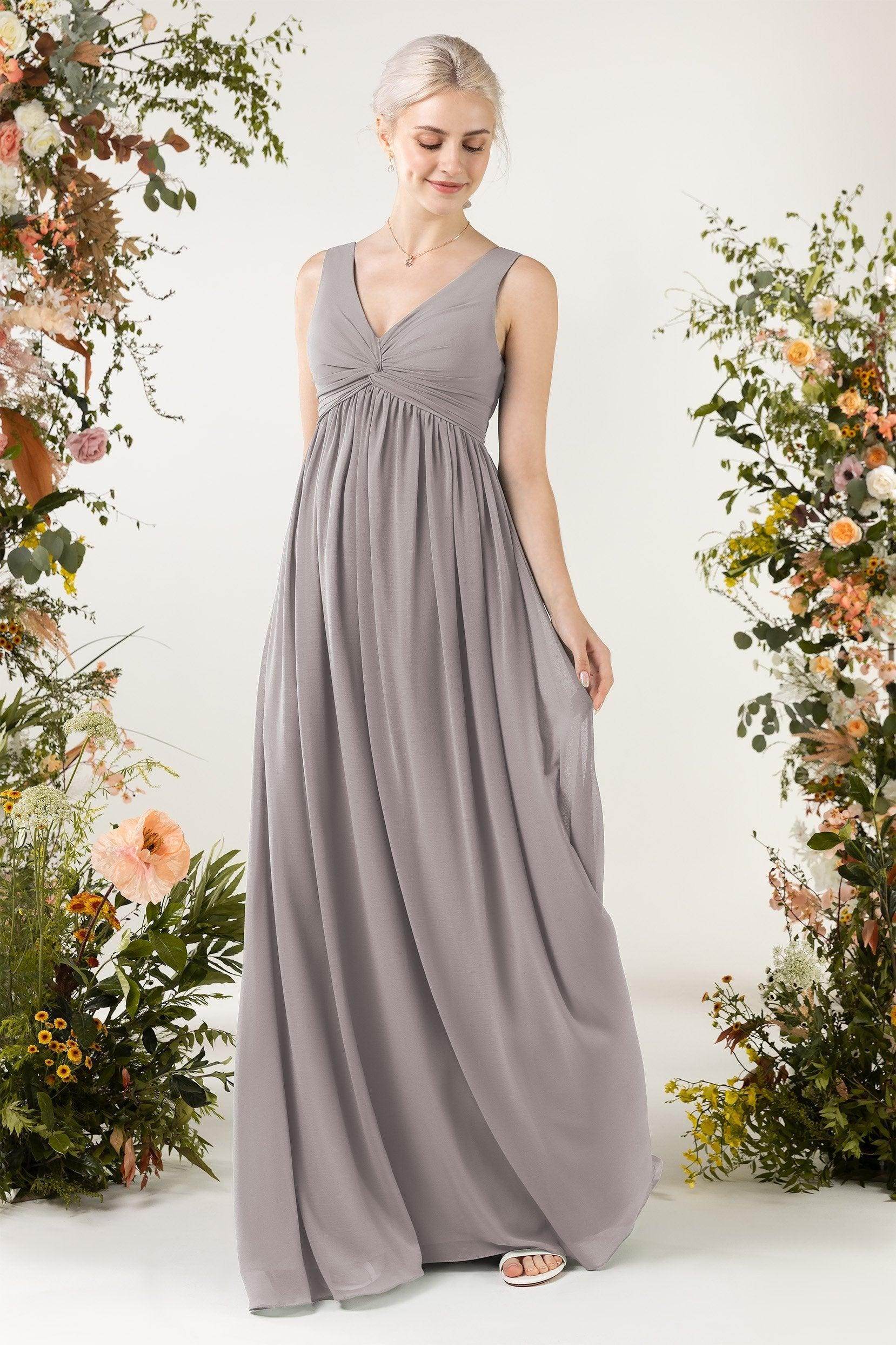 A-Line Sweep-Brush Train Chiffon Bridesmaid Dress CB0452 - COCOMELODY