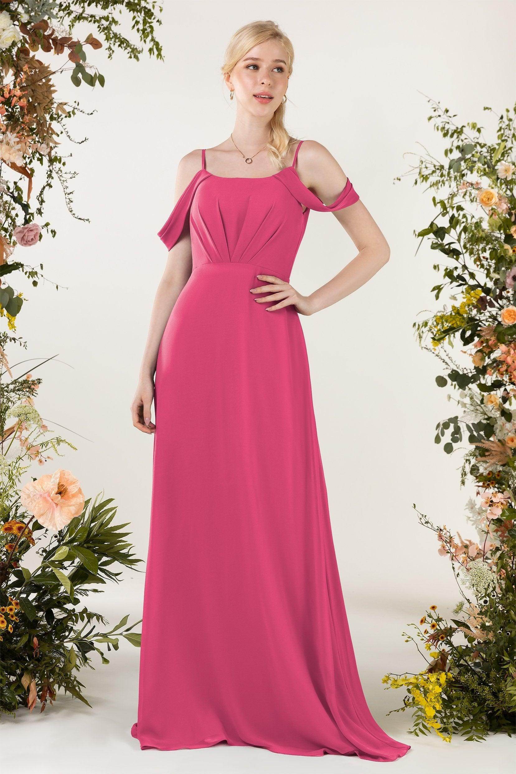 Sheath Sweep-Brush Train Chiffon Bridesmaid Dress CB0453 - COCOMELODY