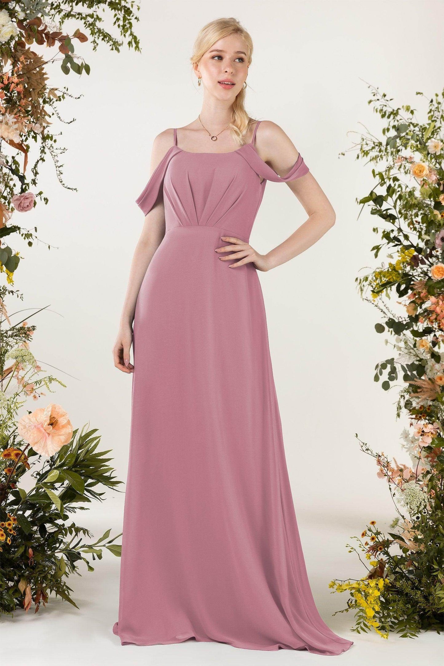 Sheath Sweep-Brush Train Chiffon Bridesmaid Dress CB0453 - COCOMELODY