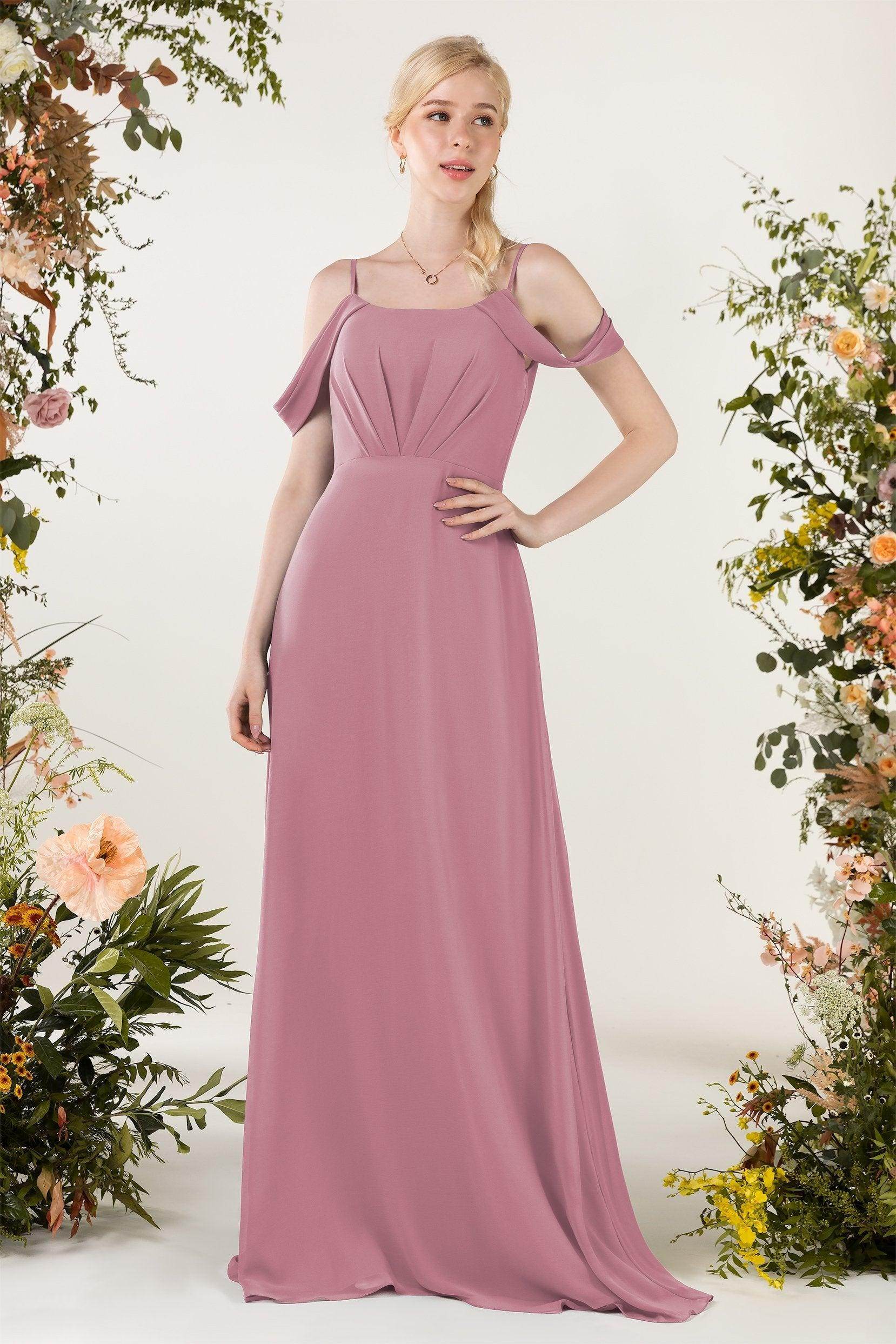 Sheath Sweep-Brush Train Chiffon Bridesmaid Dress CB0453 - COCOMELODY