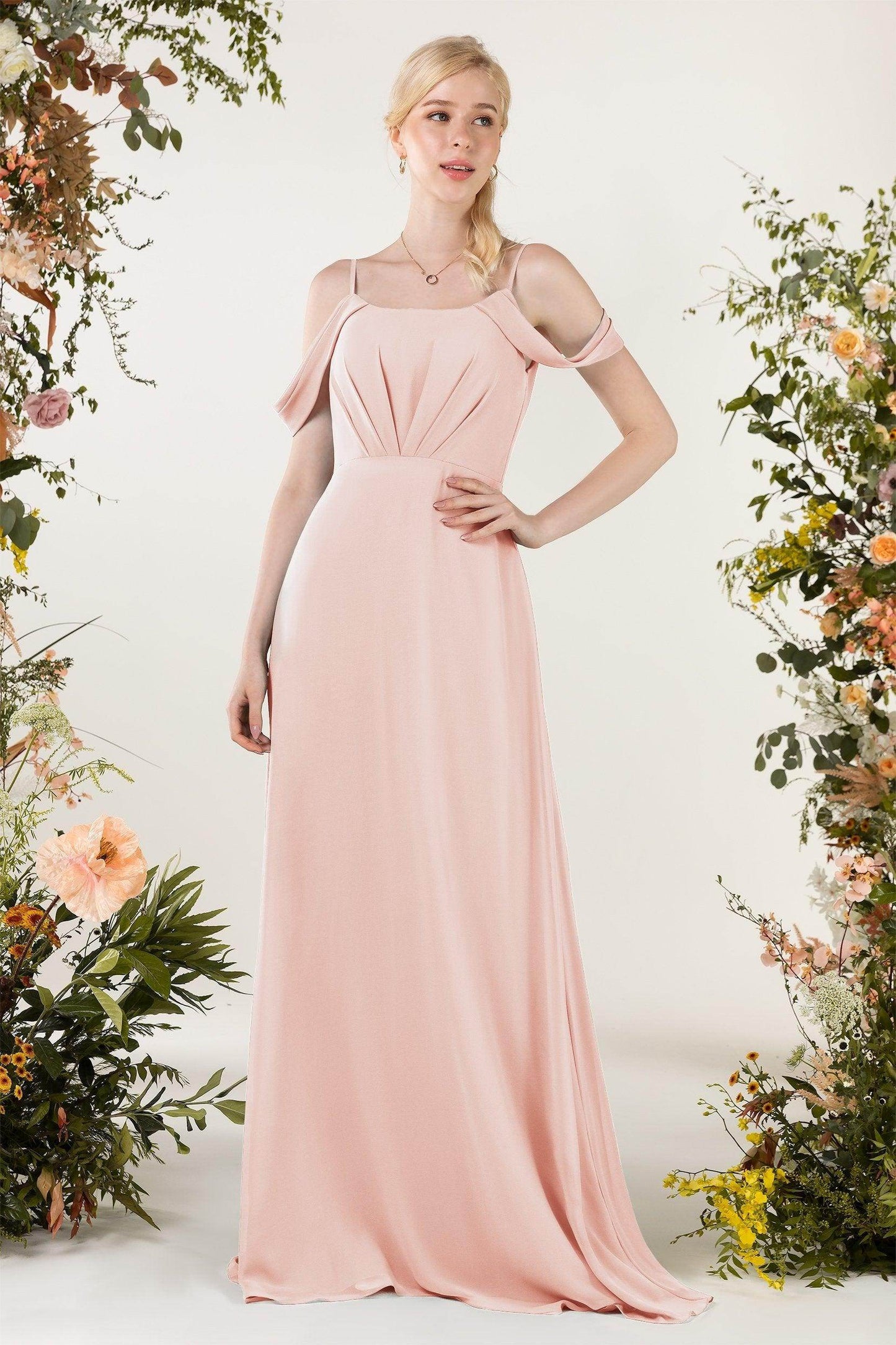 Sheath Sweep-Brush Train Chiffon Bridesmaid Dress CB0453 - COCOMELODY
