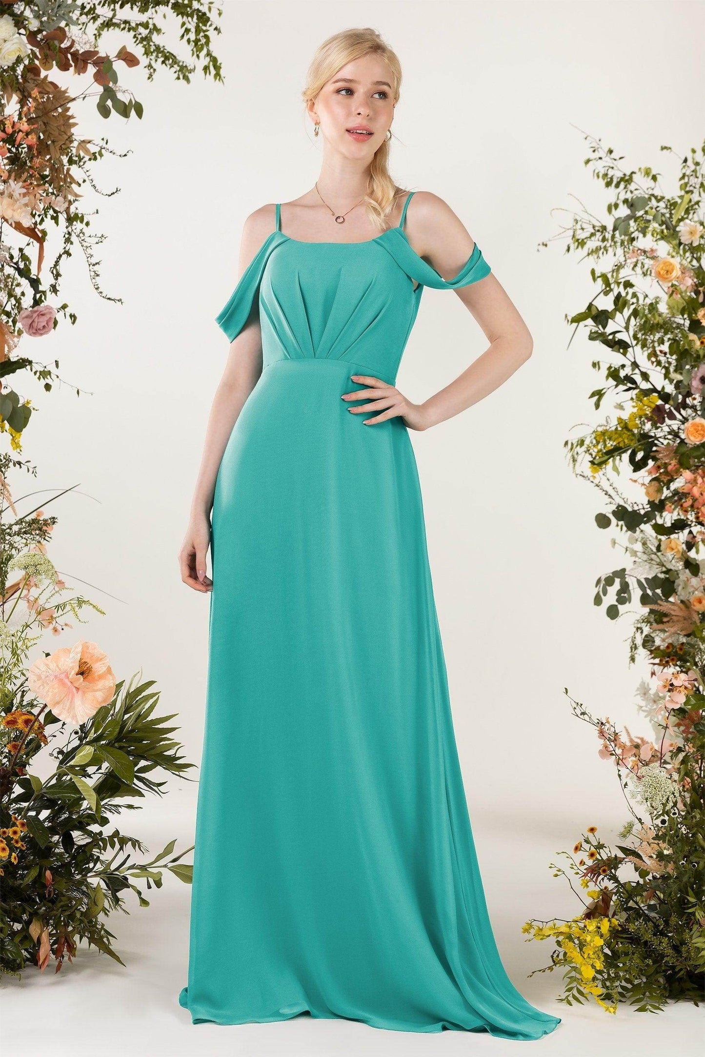 Sheath Sweep-Brush Train Chiffon Bridesmaid Dress CB0453 - COCOMELODY