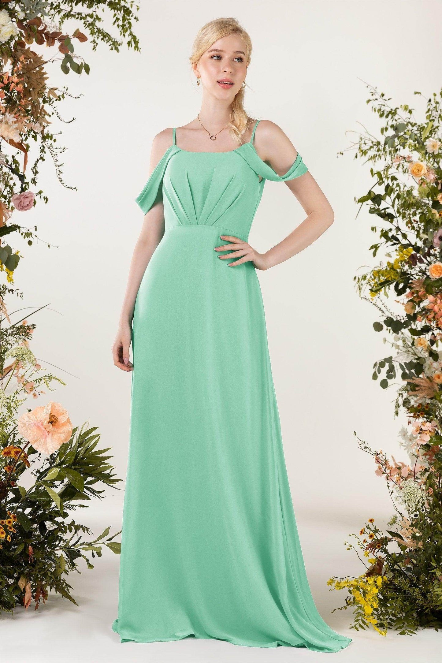 Sheath Sweep-Brush Train Chiffon Bridesmaid Dress CB0453 - COCOMELODY