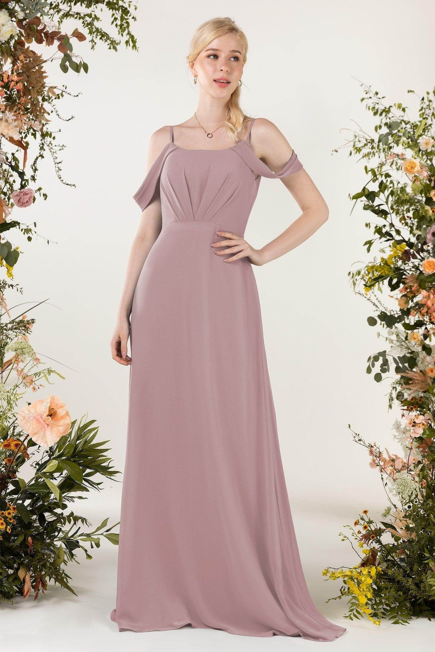 Sheath Sweep-Brush Train Chiffon Bridesmaid Dress CB0453 - COCOMELODY