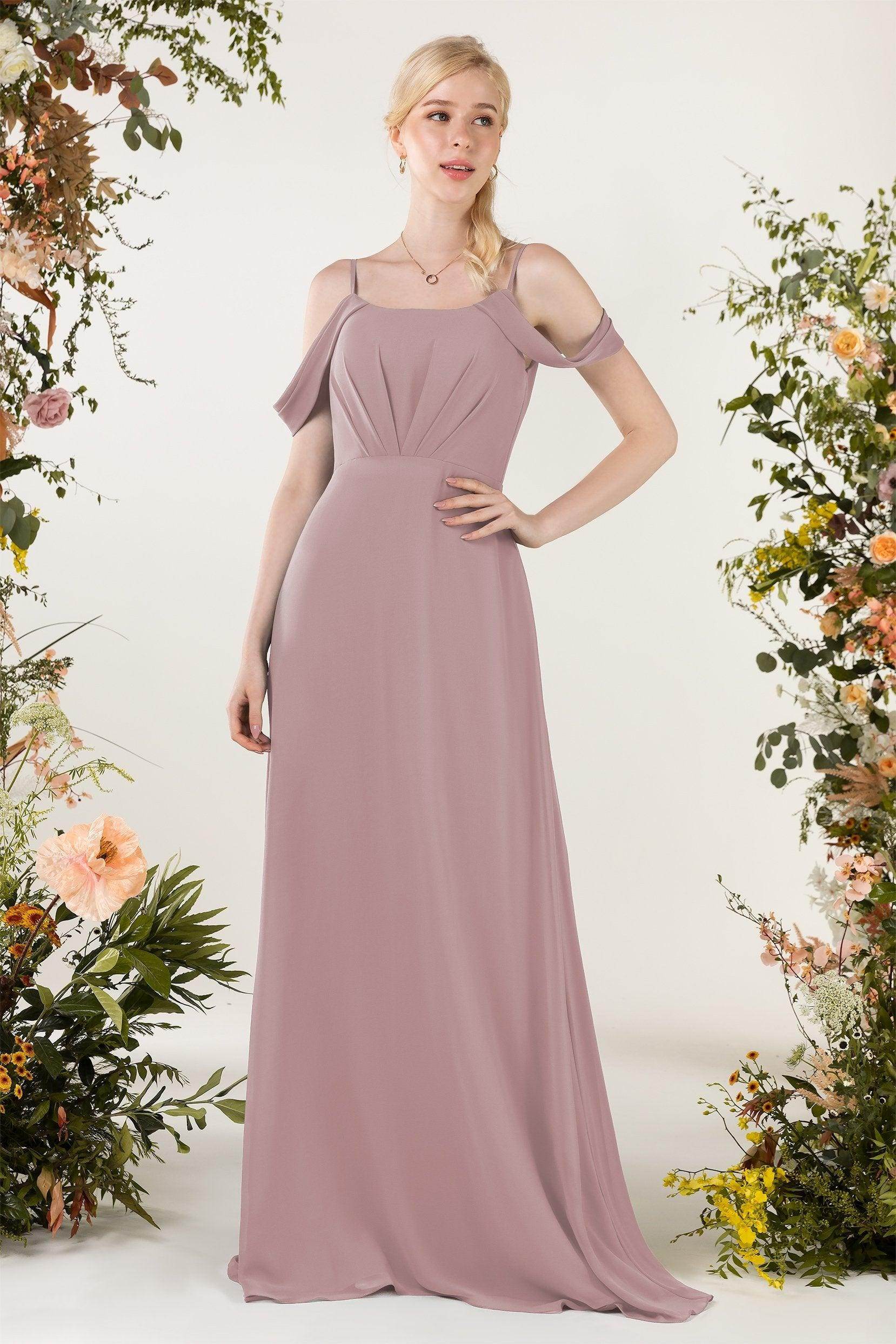 Sheath Sweep-Brush Train Chiffon Bridesmaid Dress CB0453 - COCOMELODY