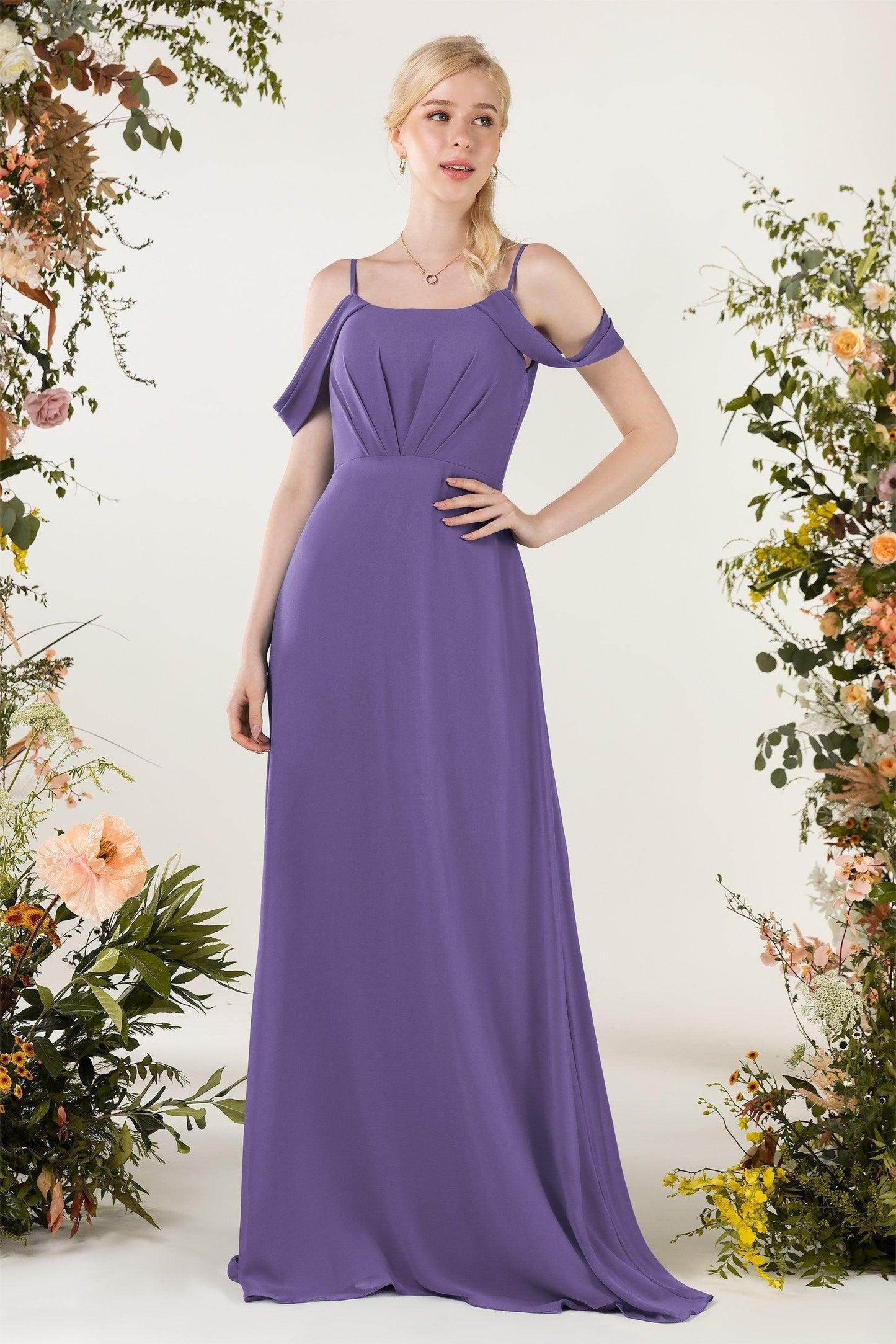 Sheath Sweep-Brush Train Chiffon Bridesmaid Dress CB0453 - COCOMELODY