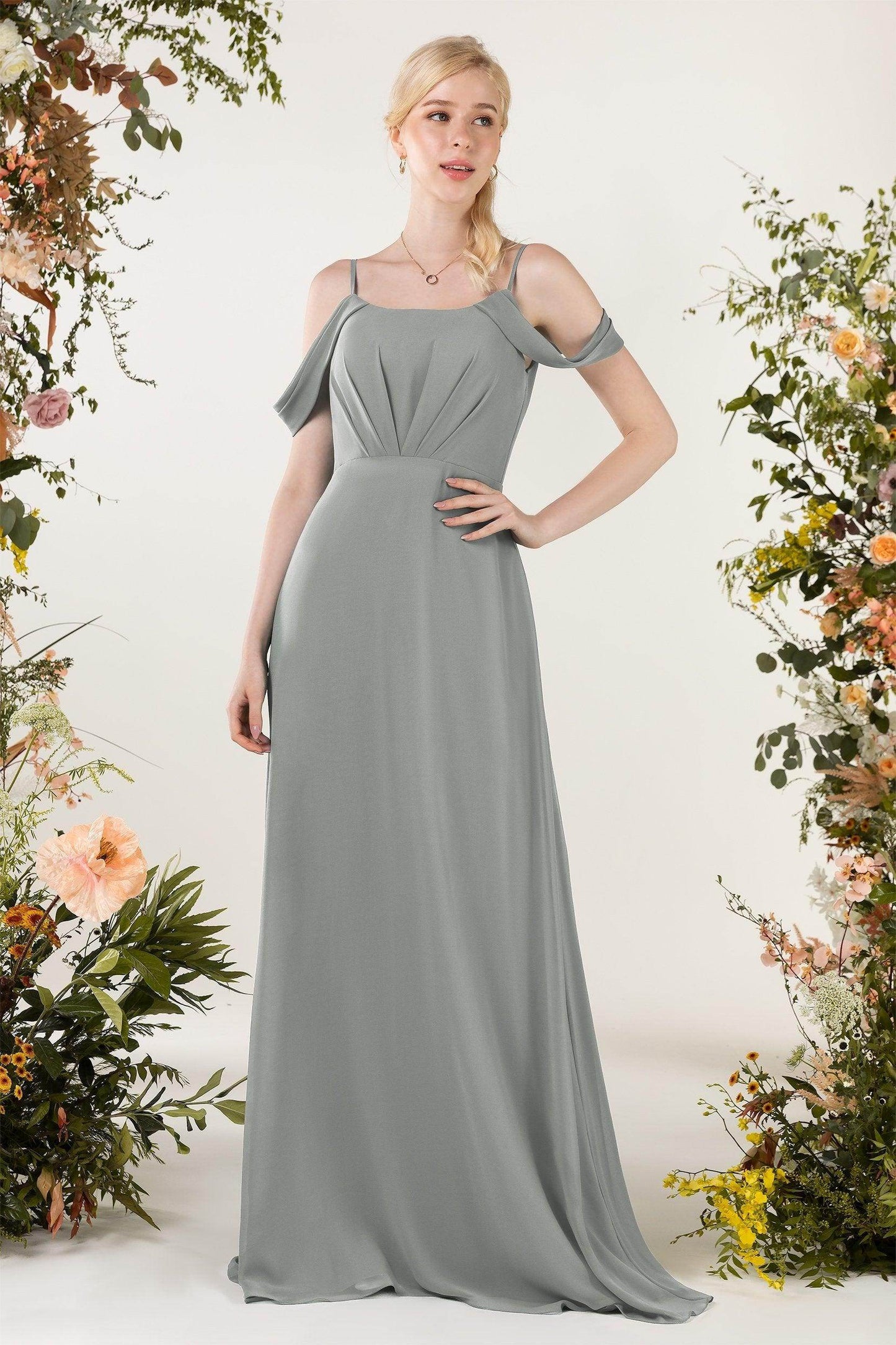 Sheath Sweep-Brush Train Chiffon Bridesmaid Dress CB0453 - COCOMELODY