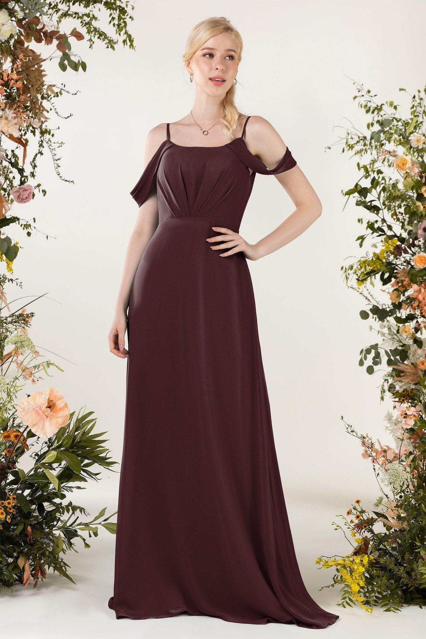 Sheath Sweep-Brush Train Chiffon Bridesmaid Dress CB0453 - COCOMELODY