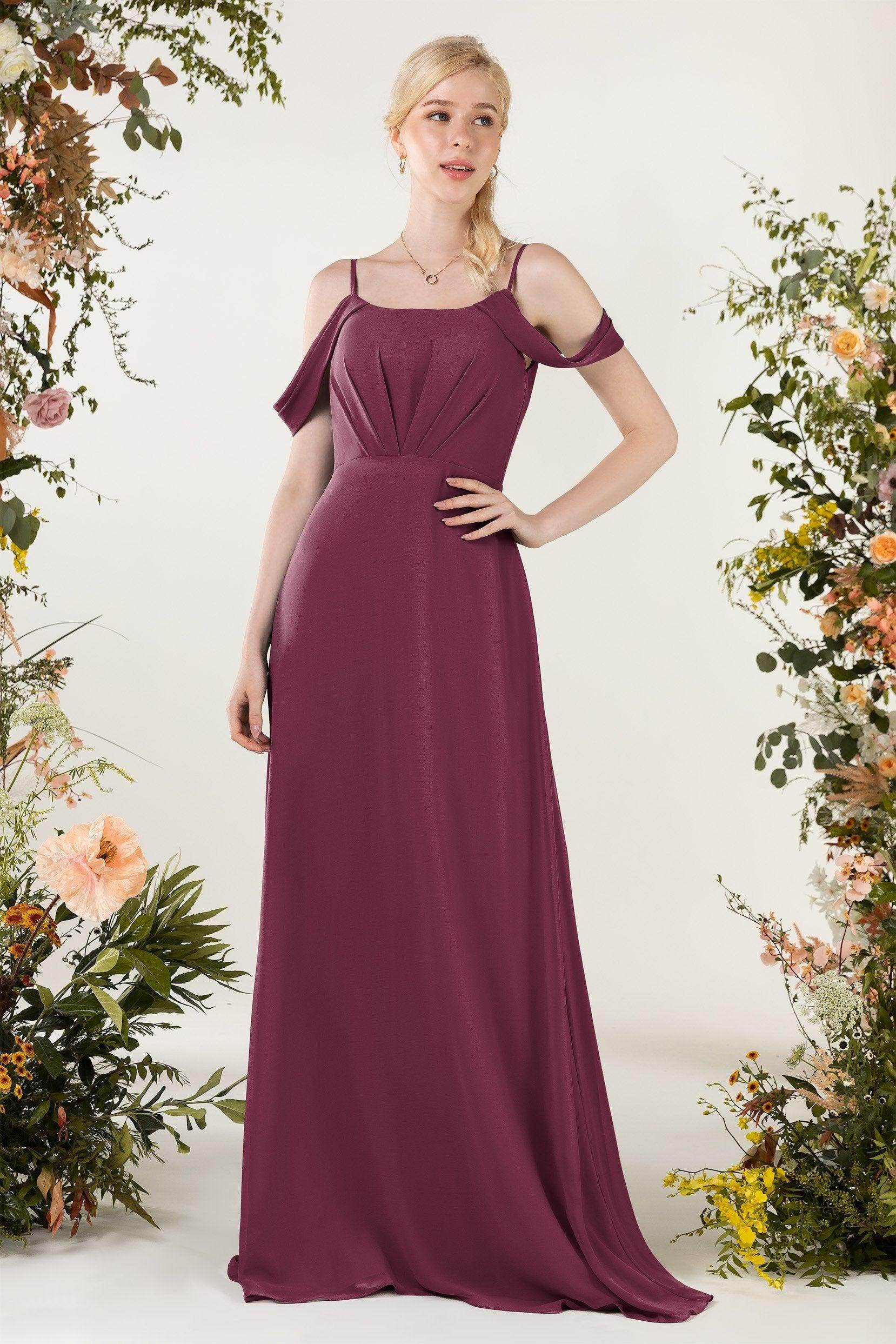 Sheath Sweep-Brush Train Chiffon Bridesmaid Dress CB0453 - COCOMELODY