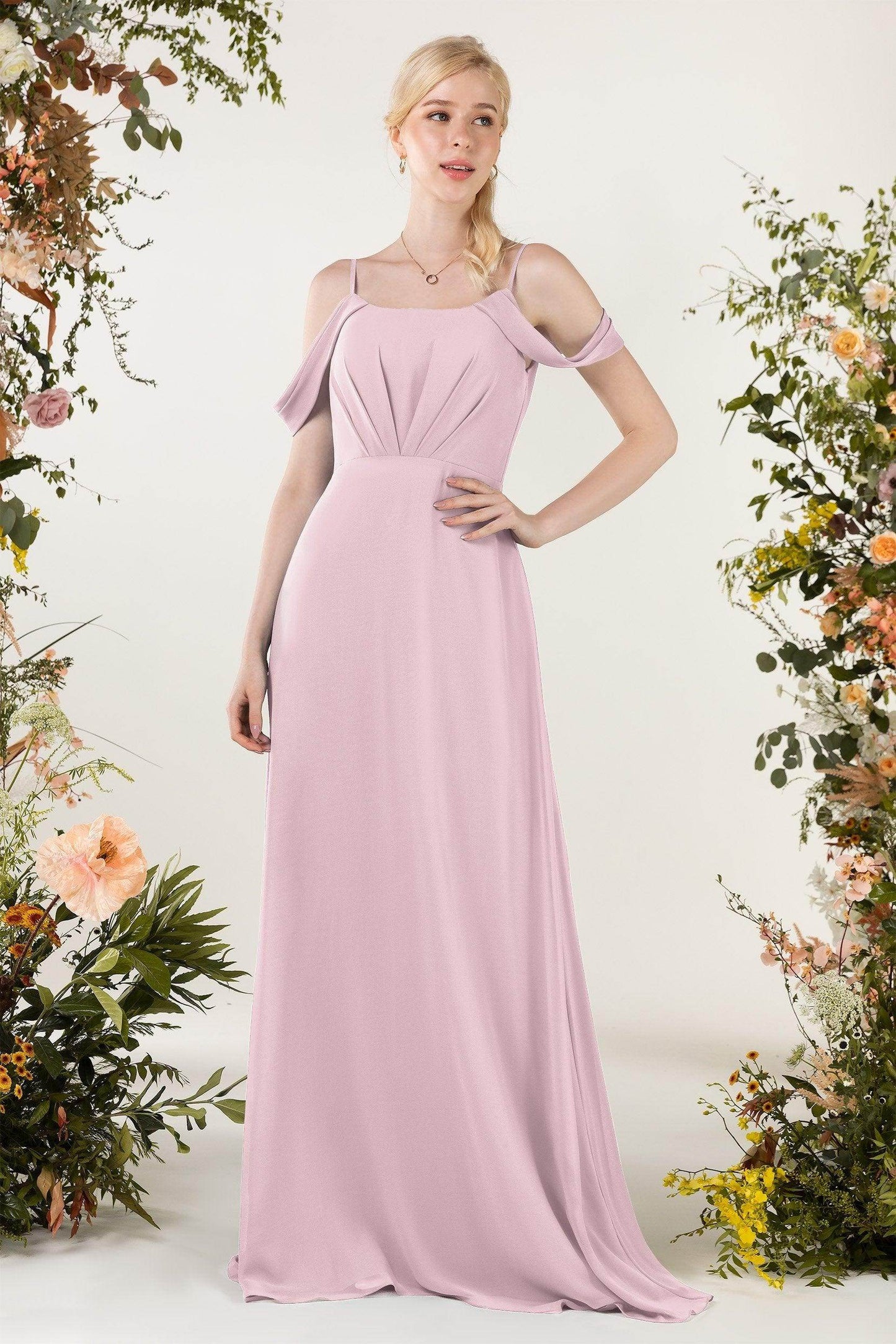 Sheath Sweep-Brush Train Chiffon Bridesmaid Dress CB0453 - COCOMELODY