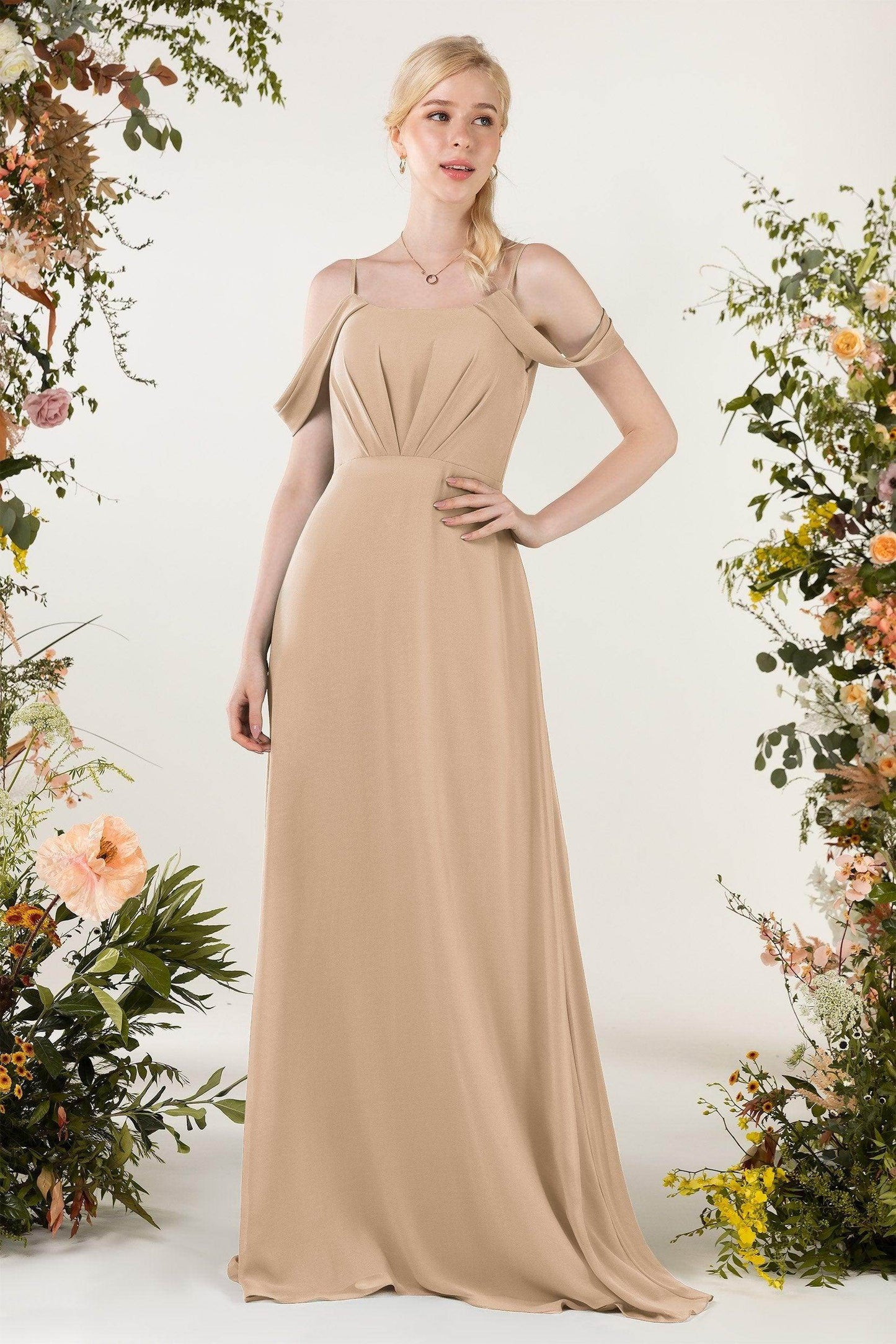Sheath Sweep-Brush Train Chiffon Bridesmaid Dress CB0453 - COCOMELODY