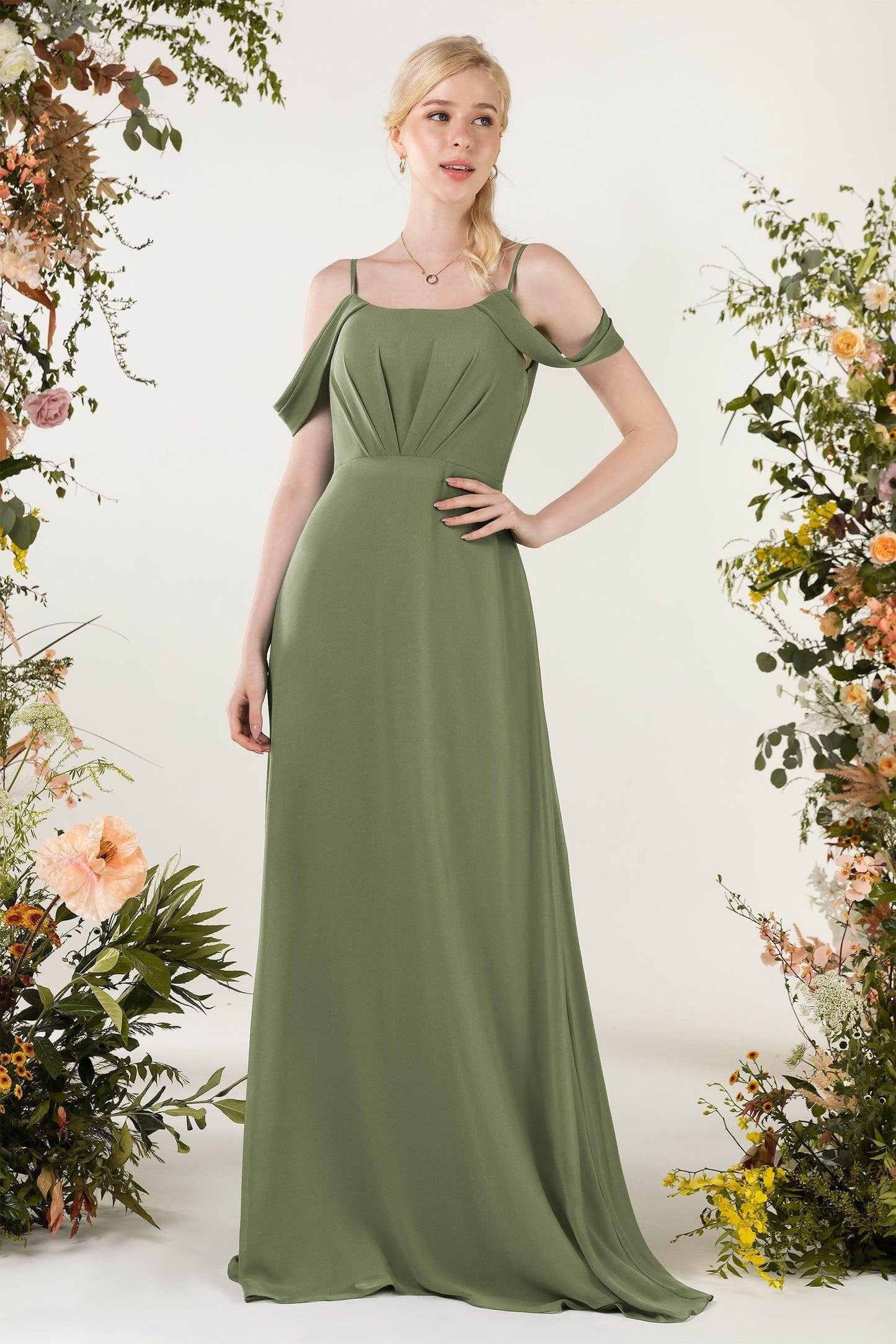Sheath Sweep-Brush Train Chiffon Bridesmaid Dress CB0453 - COCOMELODY