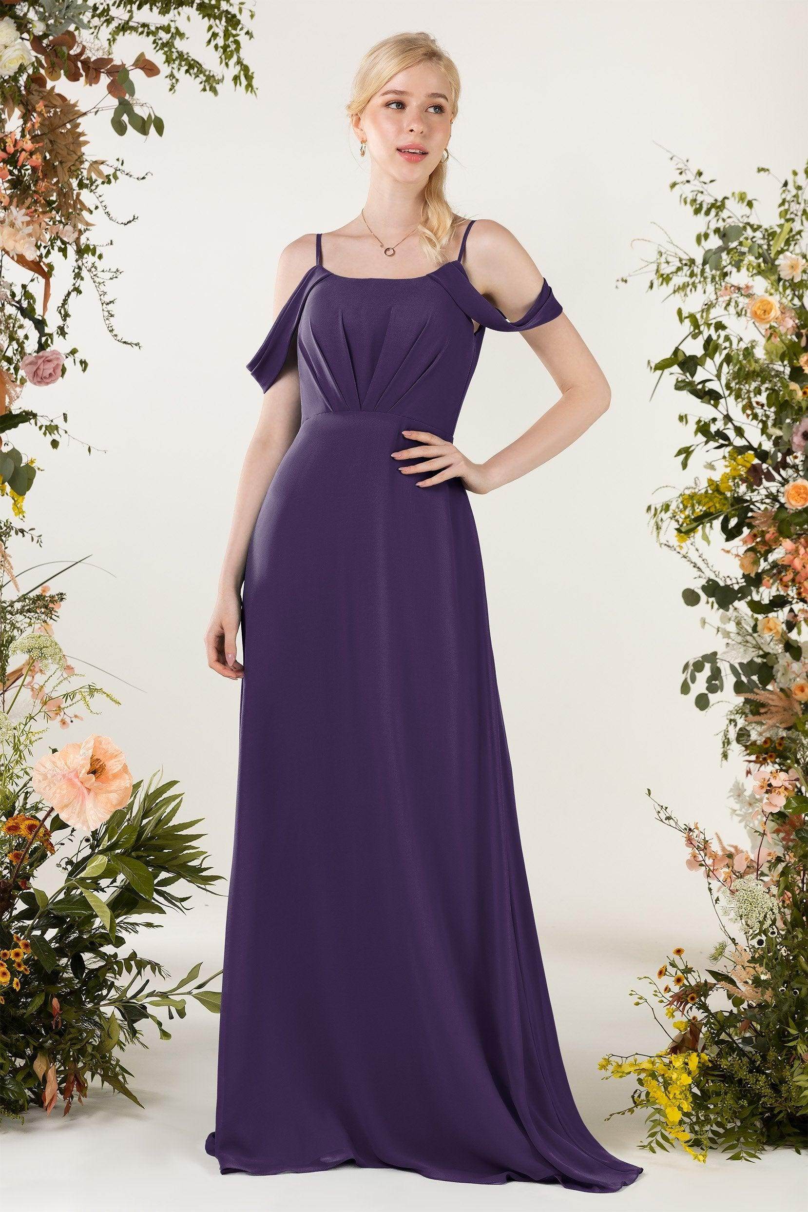 Sheath Sweep-Brush Train Chiffon Bridesmaid Dress CB0453 - COCOMELODY