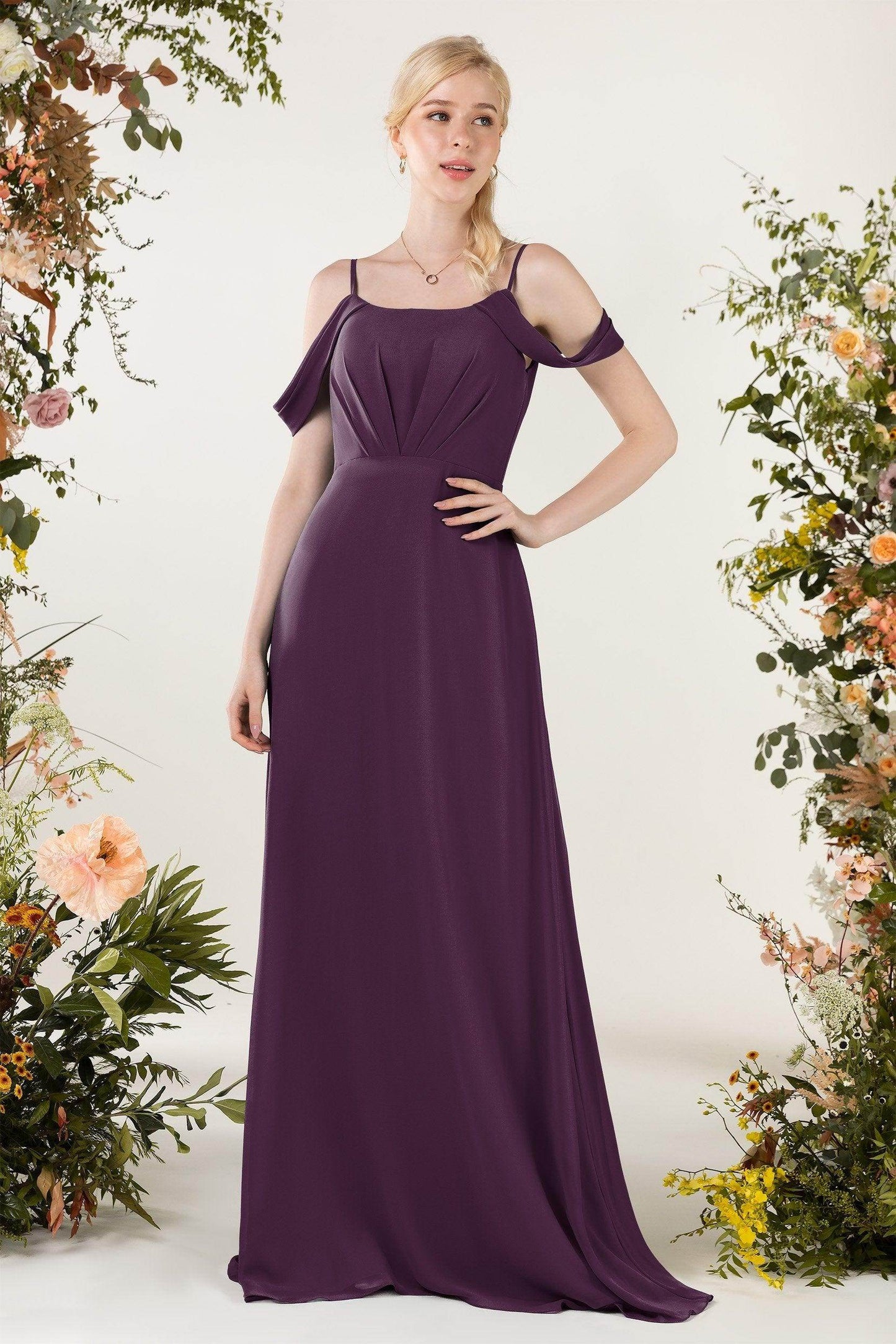 Sheath Sweep-Brush Train Chiffon Bridesmaid Dress CB0453 - COCOMELODY
