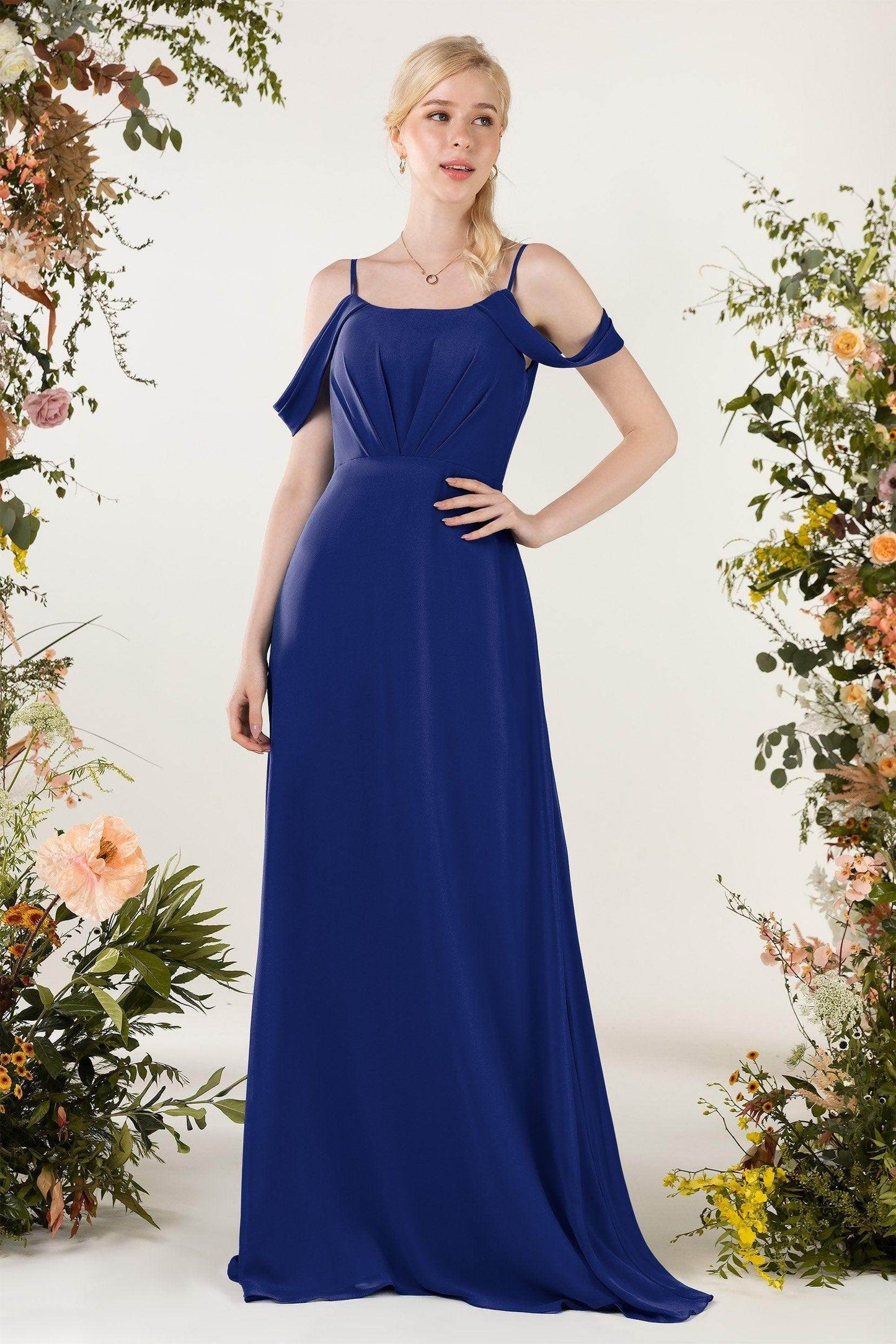 Sheath Sweep-Brush Train Chiffon Bridesmaid Dress CB0453 - COCOMELODY