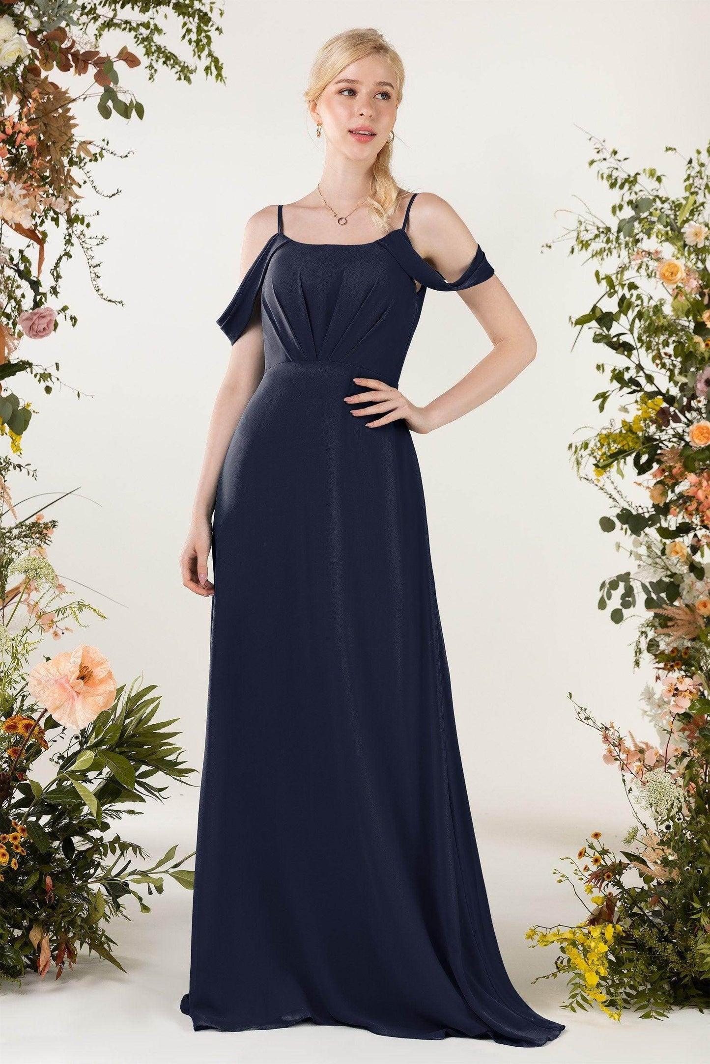 Sheath Sweep-Brush Train Chiffon Bridesmaid Dress CB0453 - COCOMELODY