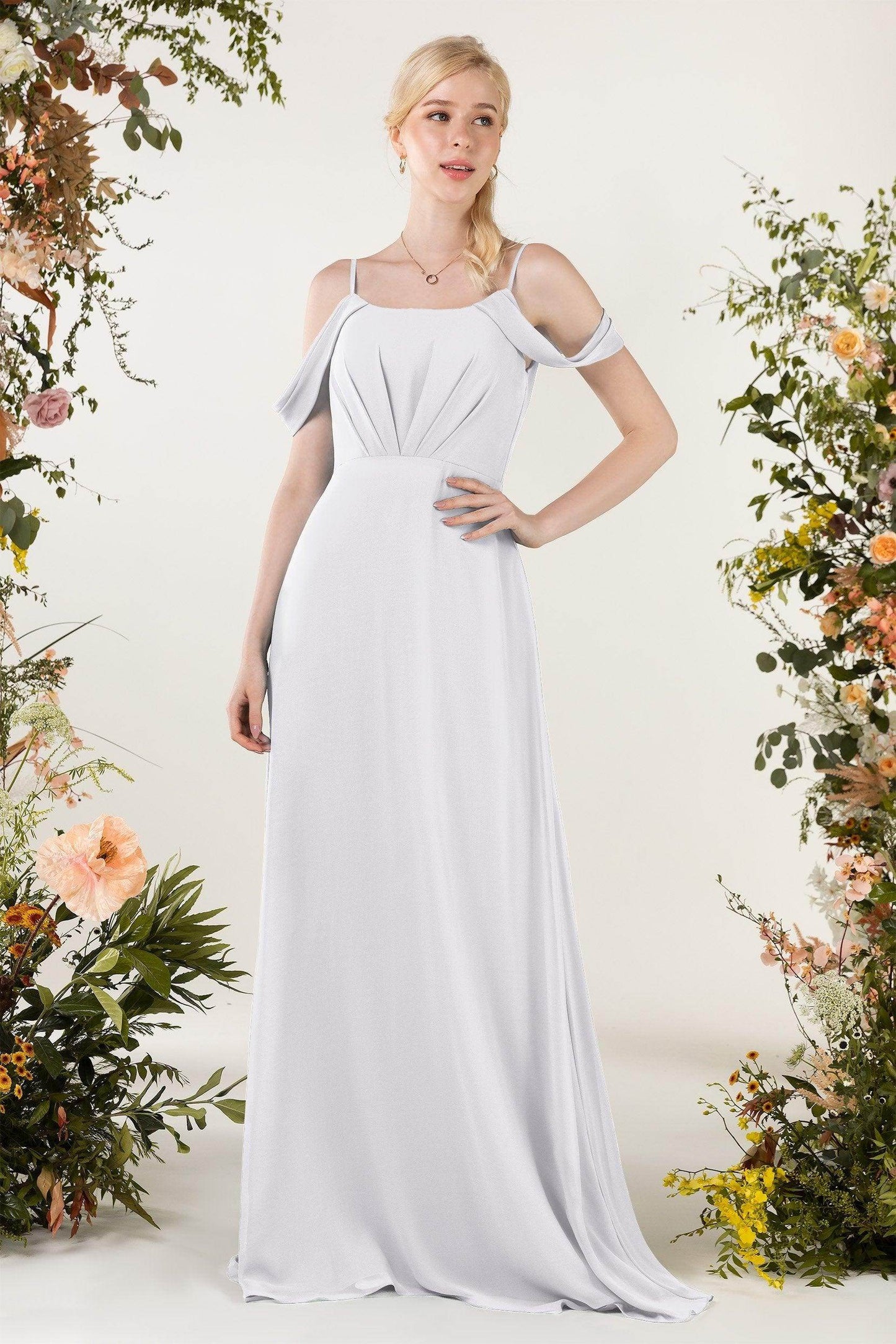 Sheath Sweep-Brush Train Chiffon Bridesmaid Dress CB0453 - COCOMELODY