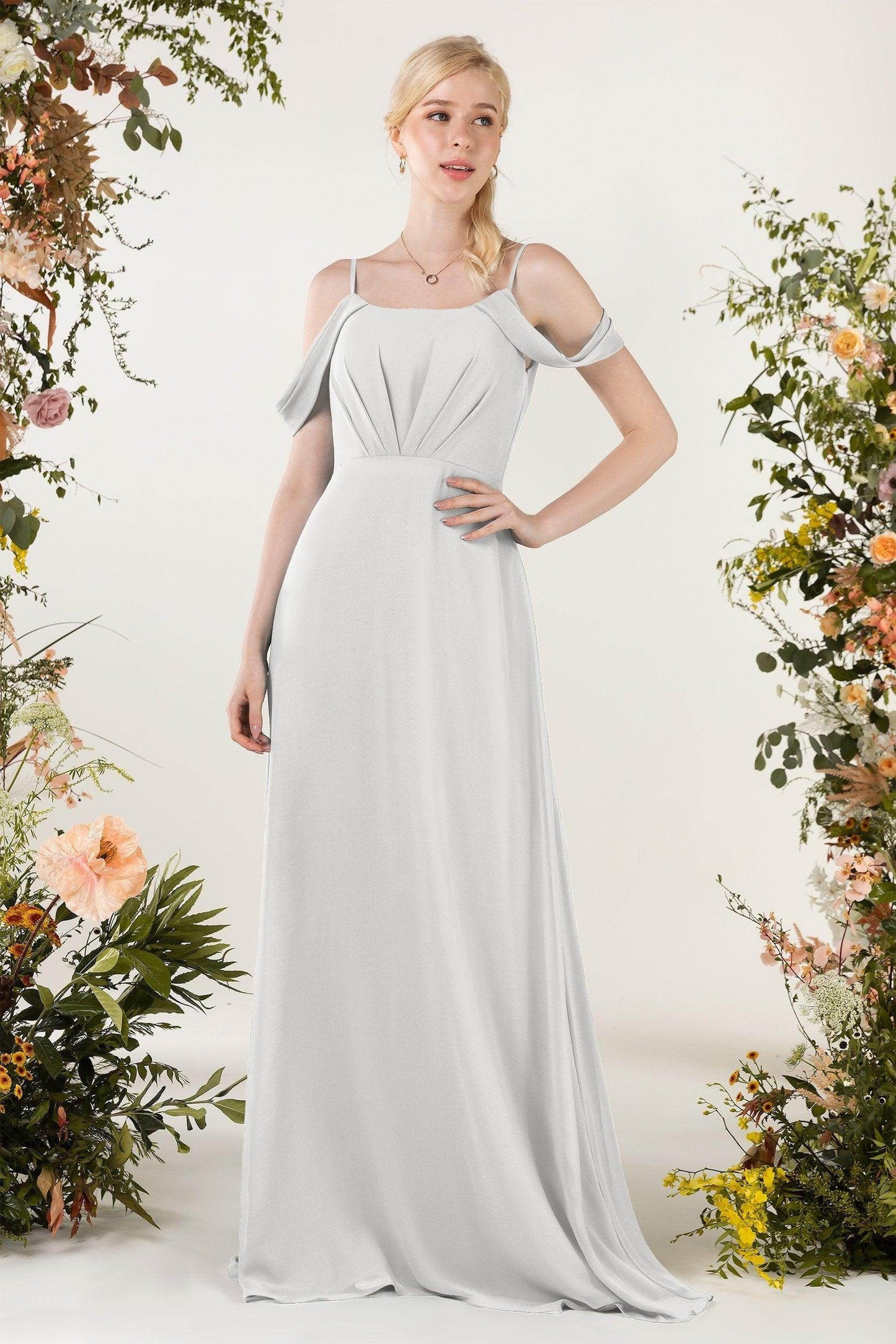 Sheath Sweep-Brush Train Chiffon Bridesmaid Dress CB0453 - COCOMELODY