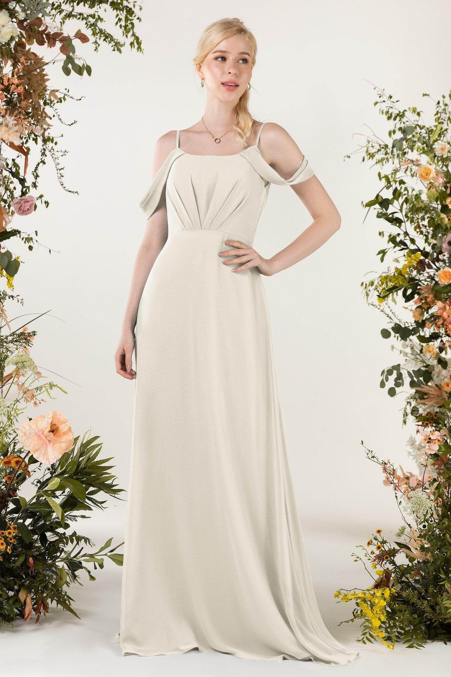 Sheath Sweep-Brush Train Chiffon Bridesmaid Dress CB0453 - COCOMELODY