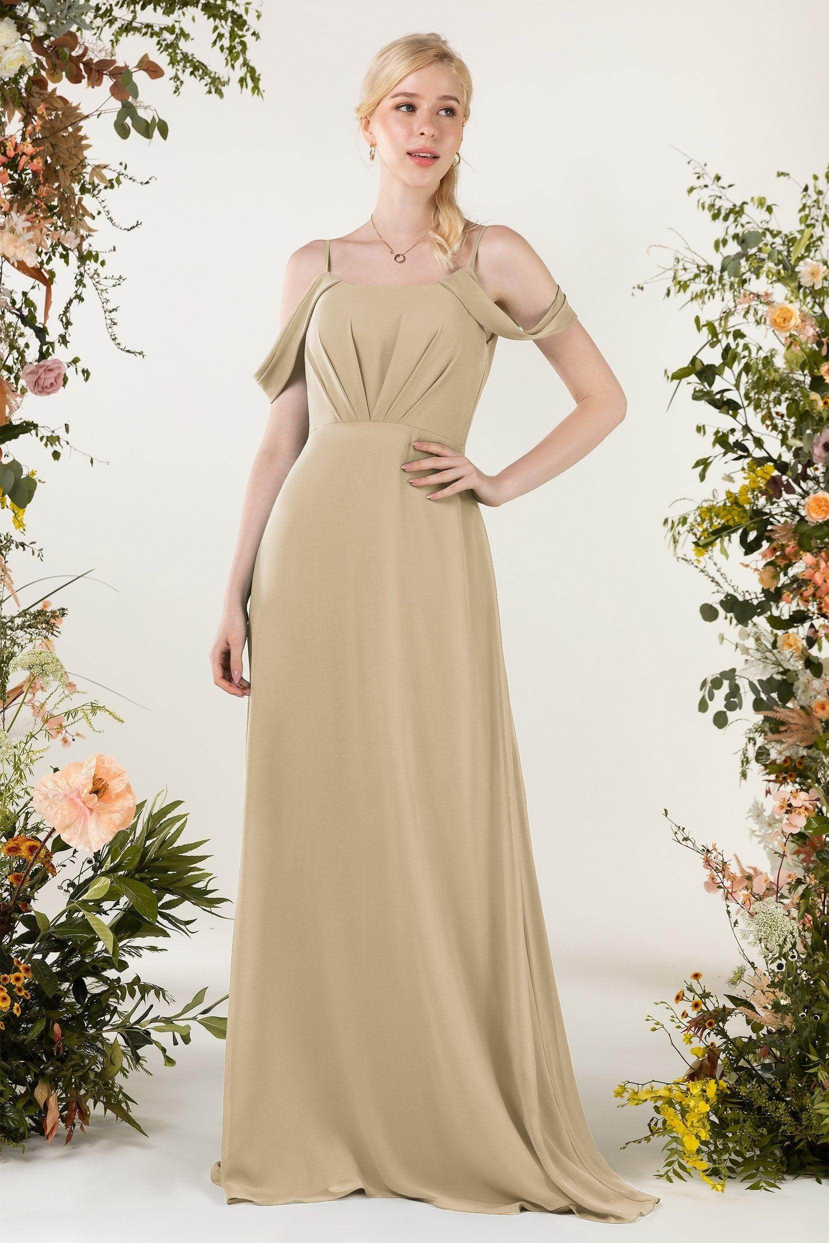 Sheath Sweep-Brush Train Chiffon Bridesmaid Dress CB0453 - COCOMELODY