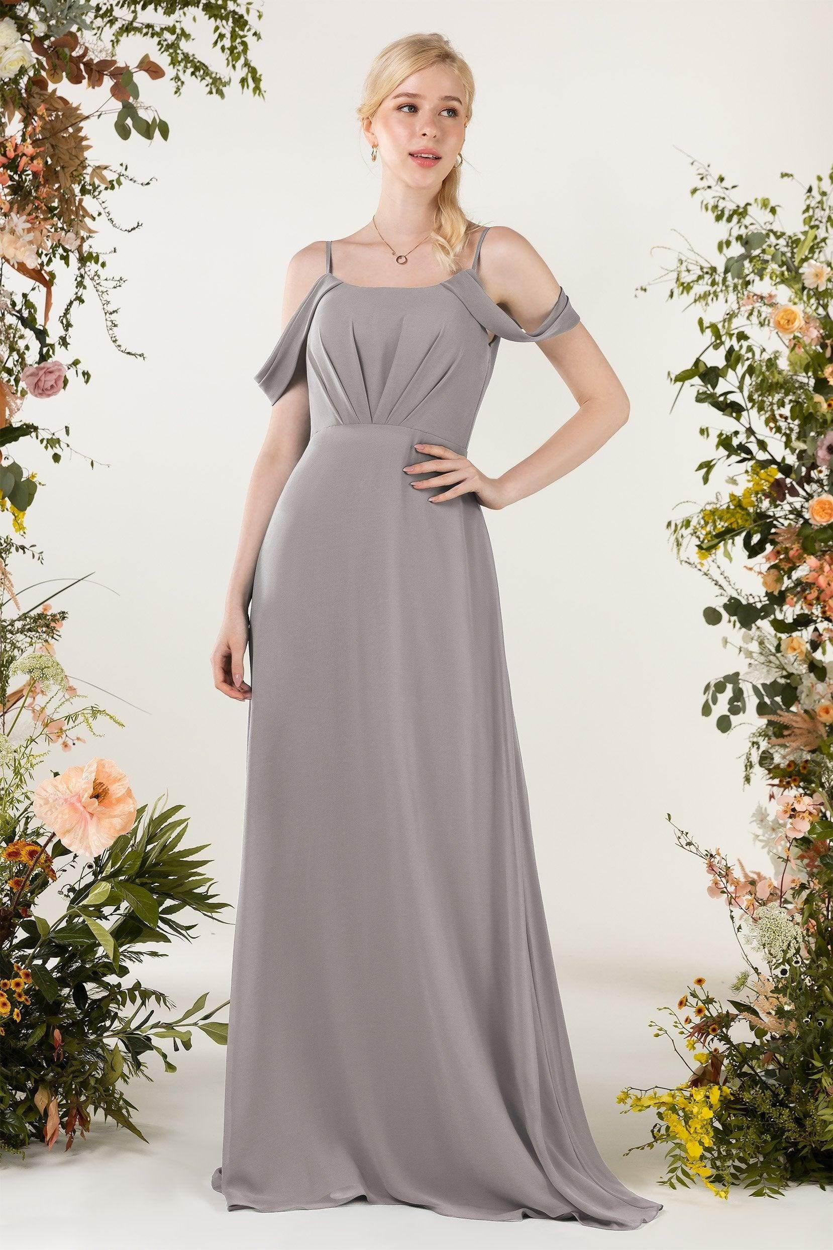 Sheath Sweep-Brush Train Chiffon Bridesmaid Dress CB0453 - COCOMELODY