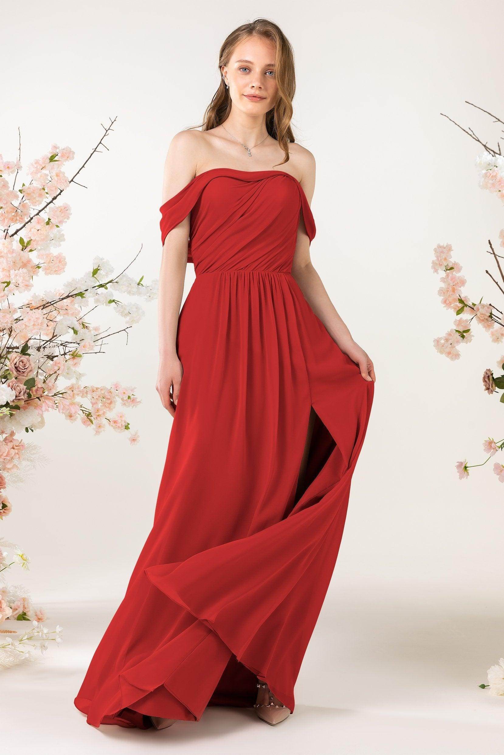 A-Line Sweep-Brush Train Chiffon Bridesmaid Dress CB0454 - COCOMELODY