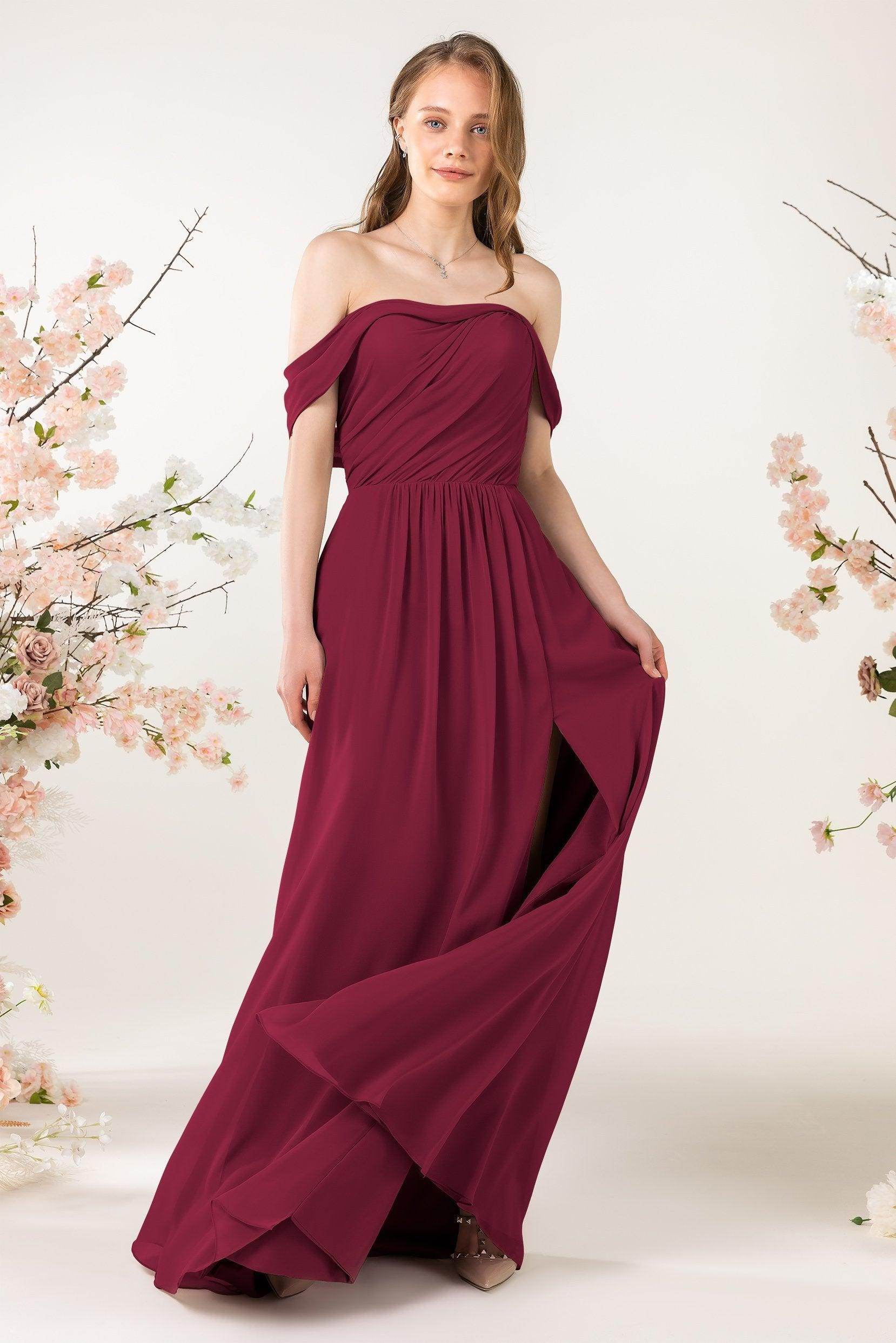 A-Line Sweep-Brush Train Chiffon Bridesmaid Dress CB0454 - COCOMELODY