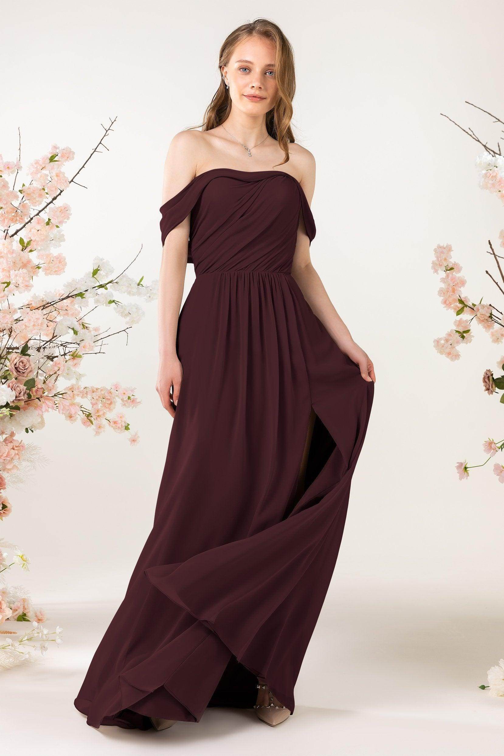 A-Line Sweep-Brush Train Chiffon Bridesmaid Dress CB0454 - COCOMELODY