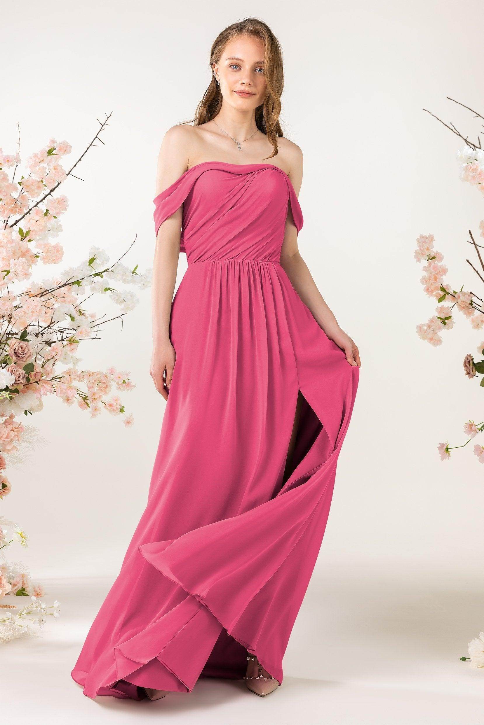A-Line Sweep-Brush Train Chiffon Bridesmaid Dress CB0454 - COCOMELODY