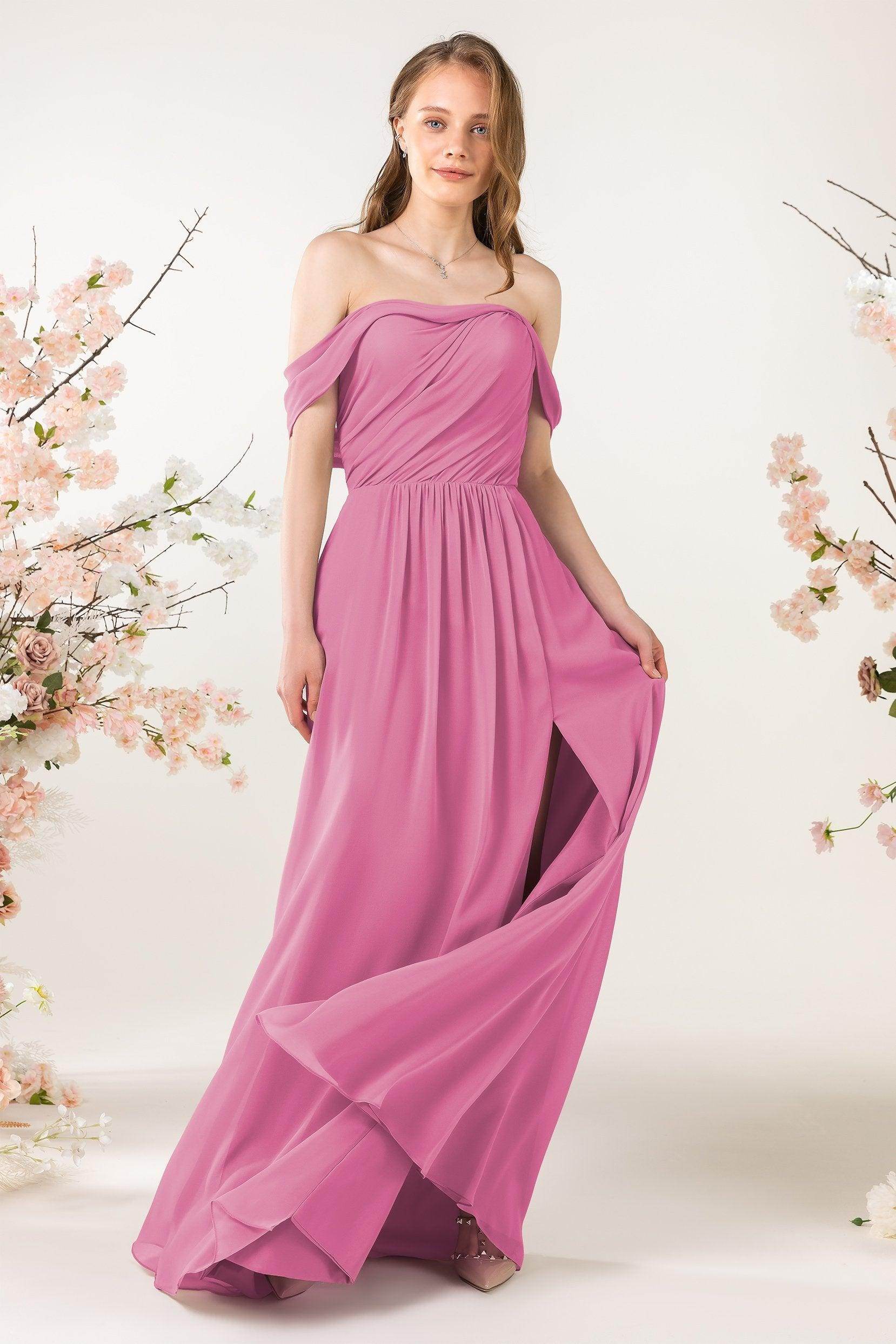 A-Line Sweep-Brush Train Chiffon Bridesmaid Dress CB0454 - COCOMELODY