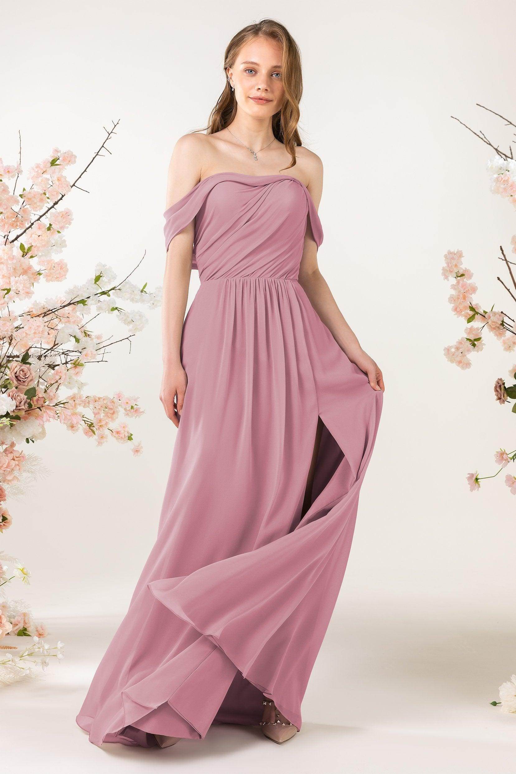 A-Line Sweep-Brush Train Chiffon Bridesmaid Dress CB0454 - COCOMELODY