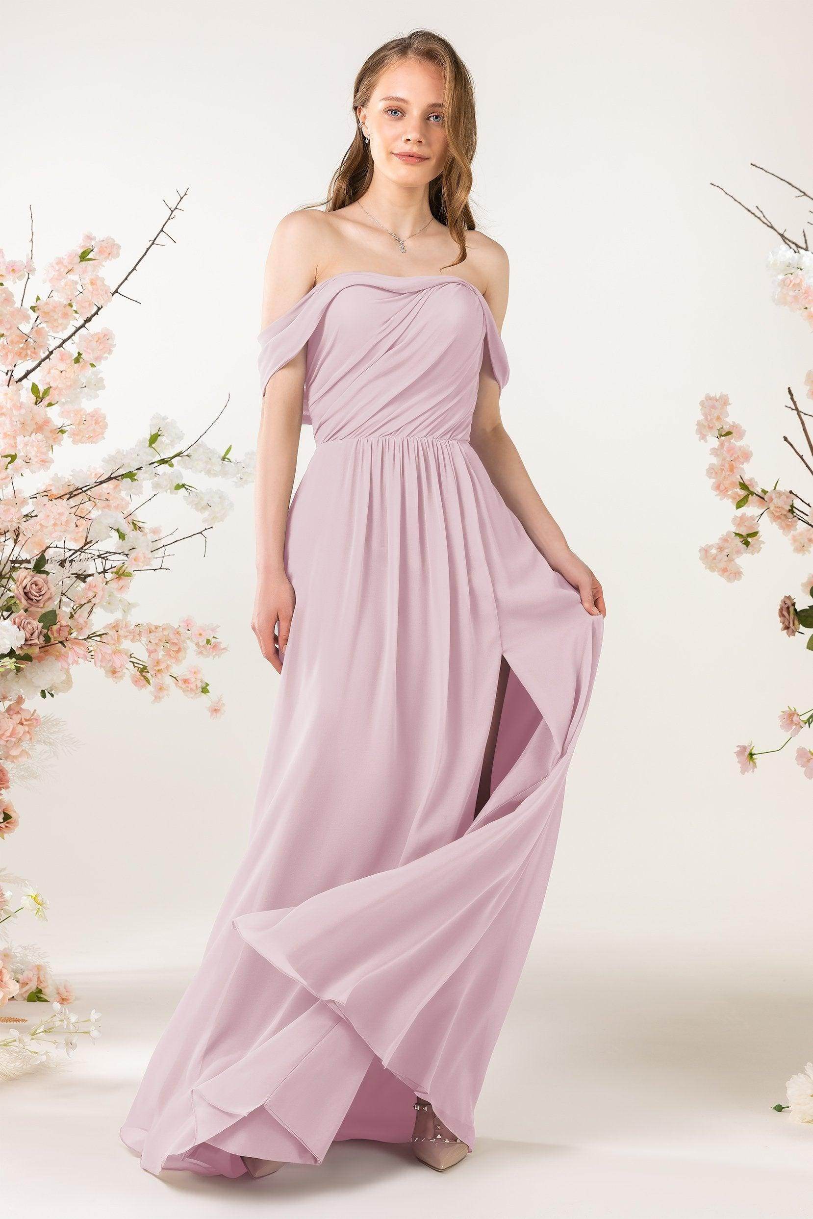 A-Line Sweep-Brush Train Chiffon Bridesmaid Dress CB0454 - COCOMELODY