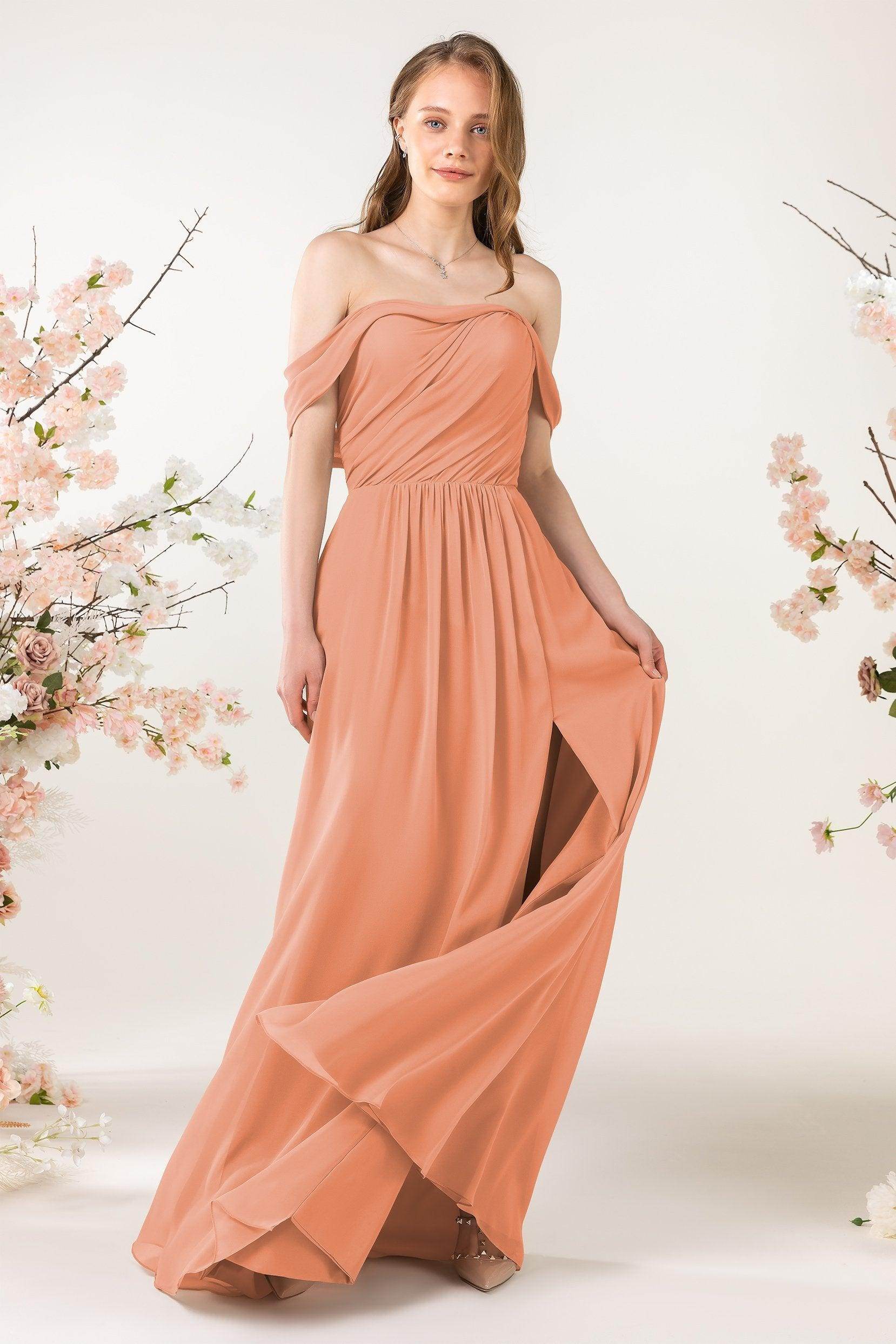 A-Line Sweep-Brush Train Chiffon Bridesmaid Dress CB0454 - COCOMELODY