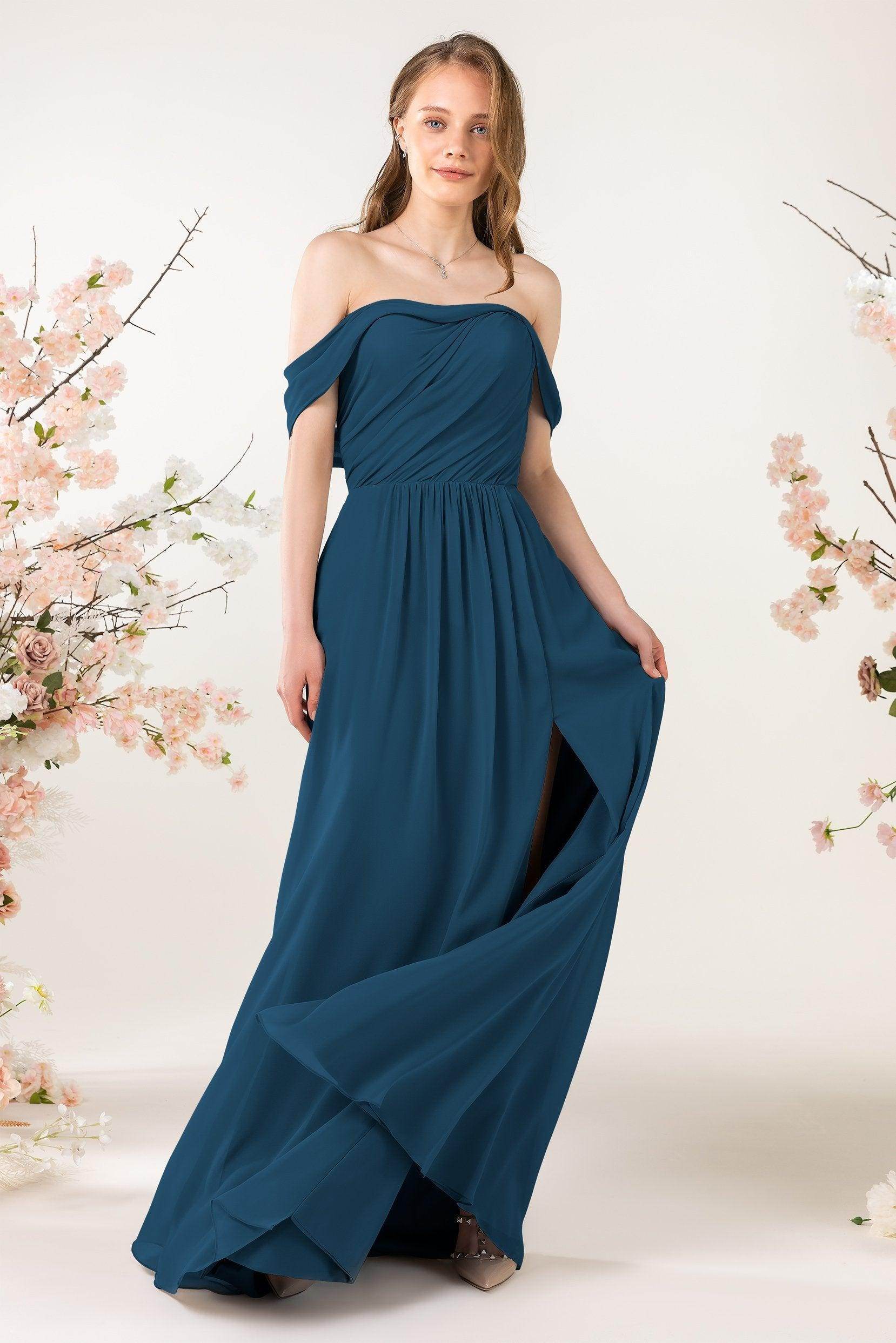 A-Line Sweep-Brush Train Chiffon Bridesmaid Dress CB0454 - COCOMELODY