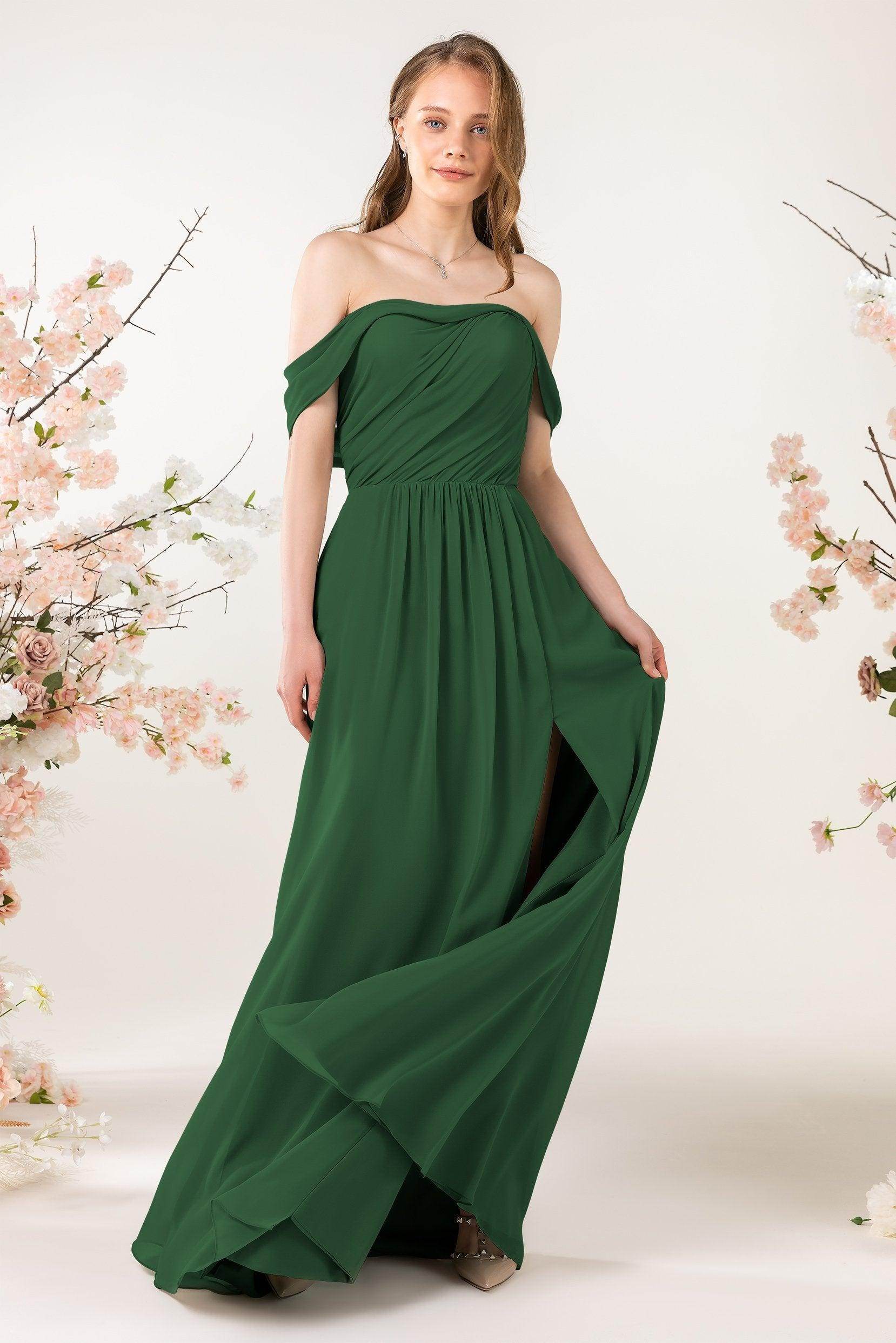 A-Line Sweep-Brush Train Chiffon Bridesmaid Dress CB0454 - COCOMELODY