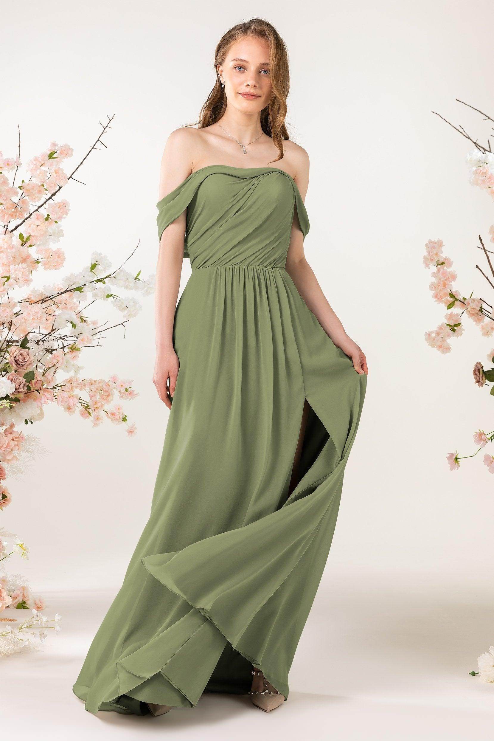 A-Line Sweep-Brush Train Chiffon Bridesmaid Dress CB0454 - COCOMELODY